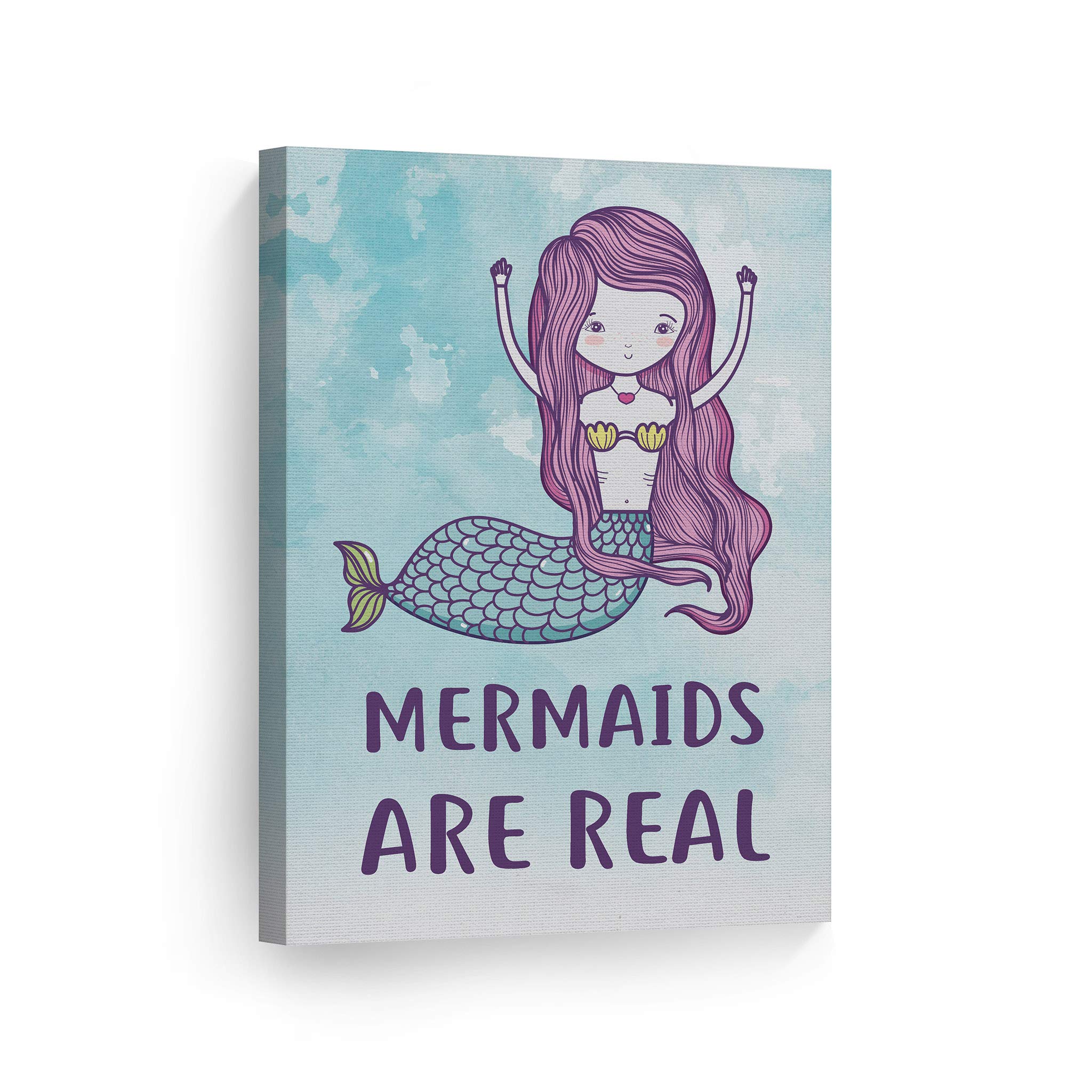 Smile Art Design 'Mermaids Are Real' Watercolor Canvas Wall Art - 40x30 Inch Mermaid Quote Print for Kids Room, Nursery & Baby Room Decor | Made in USA | Perfect for Bedroom, Playroom & Gift Giving