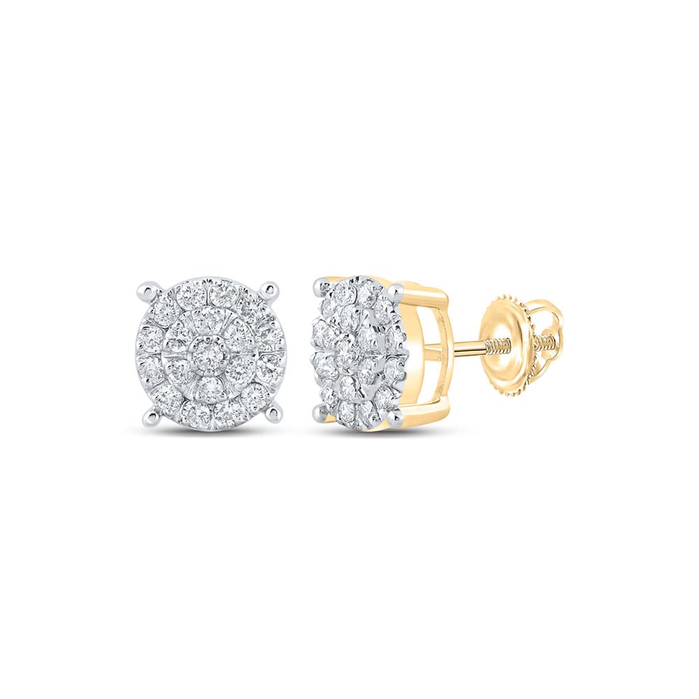 14K Yellow Gold Men's Round Diamond Cluster Earrings - 5/8 Cttw - Luxury Gift for Him, Anniversary, Birthday & Special Occasions