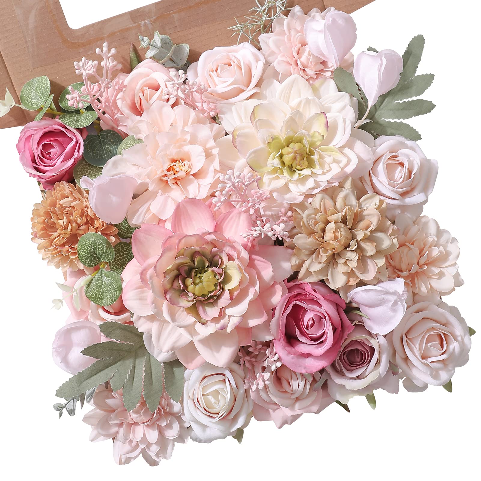 Artificial Silk Flower Bouquet Set - DIY Wedding Hand Bouquet, Centerpiece Arrangement for Baby Shower, Party & Home Decor (Light Pink) | Perfect for Wedding Decorations, Table Centerpieces, Bridal Shower, Birthday Parties & Living Room Decor