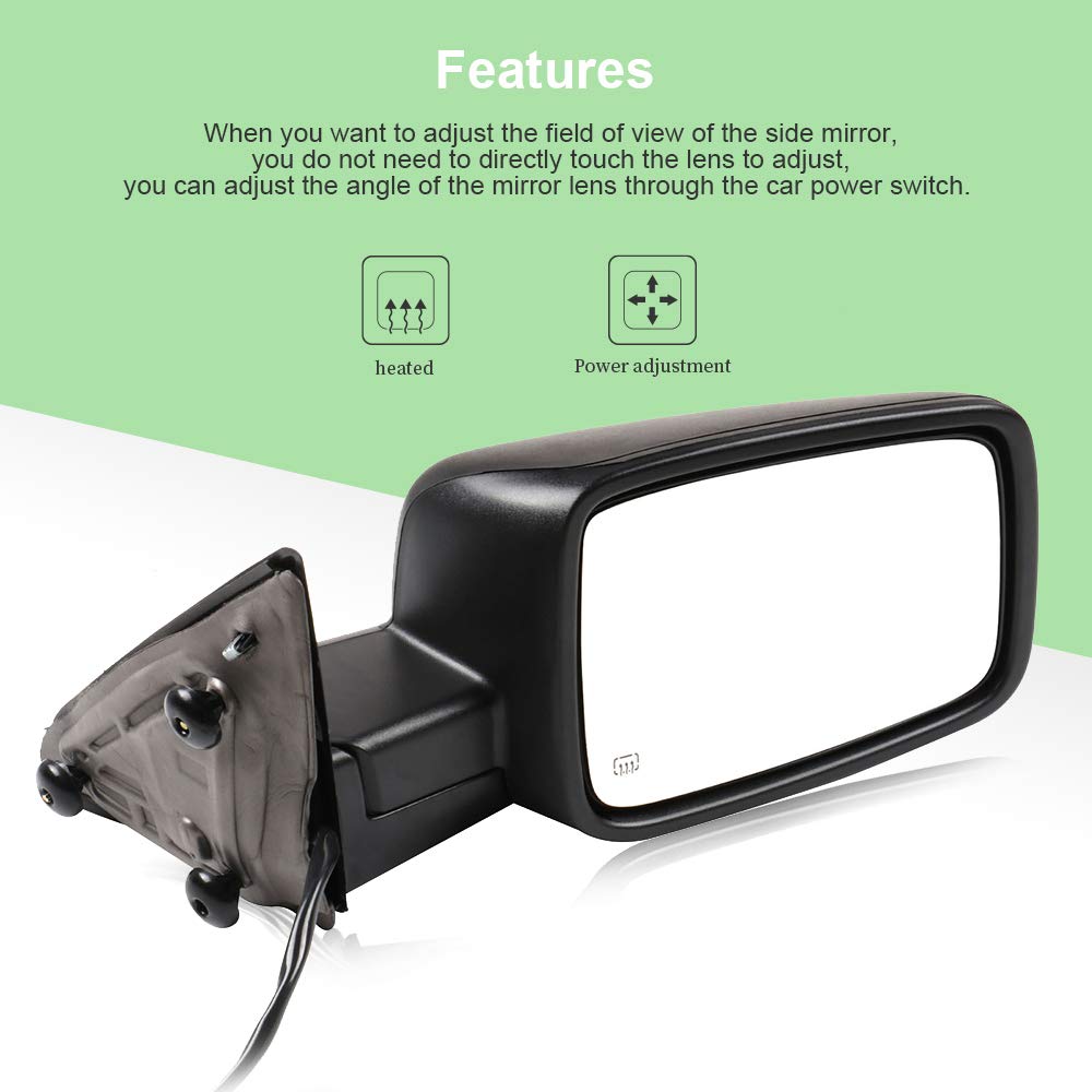 SCITOO Passenger Side View Mirror Replacement for Dodge Ram 1500/2500/3500 (2009-2015) - Right Side Mirror CH1321303 - Perfect for Off-Roading, Towing & Daily Driving