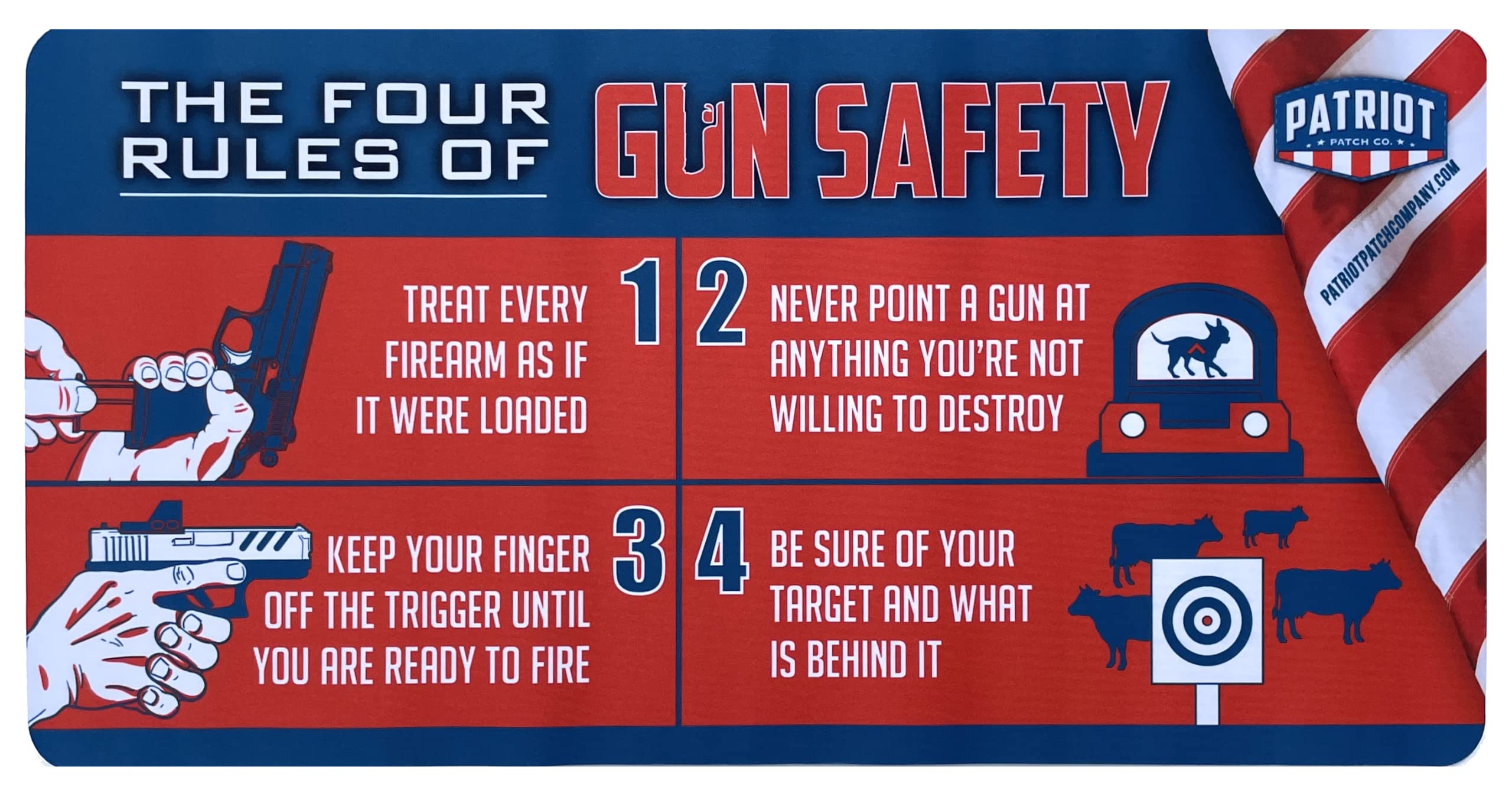 Patriot Patch Co. - 4 Rules of Gun Safety - Non-Slip Cleaning Mat for Firearm Maintenance | Perfect for Gun Range, Home Armory & Tactical Training