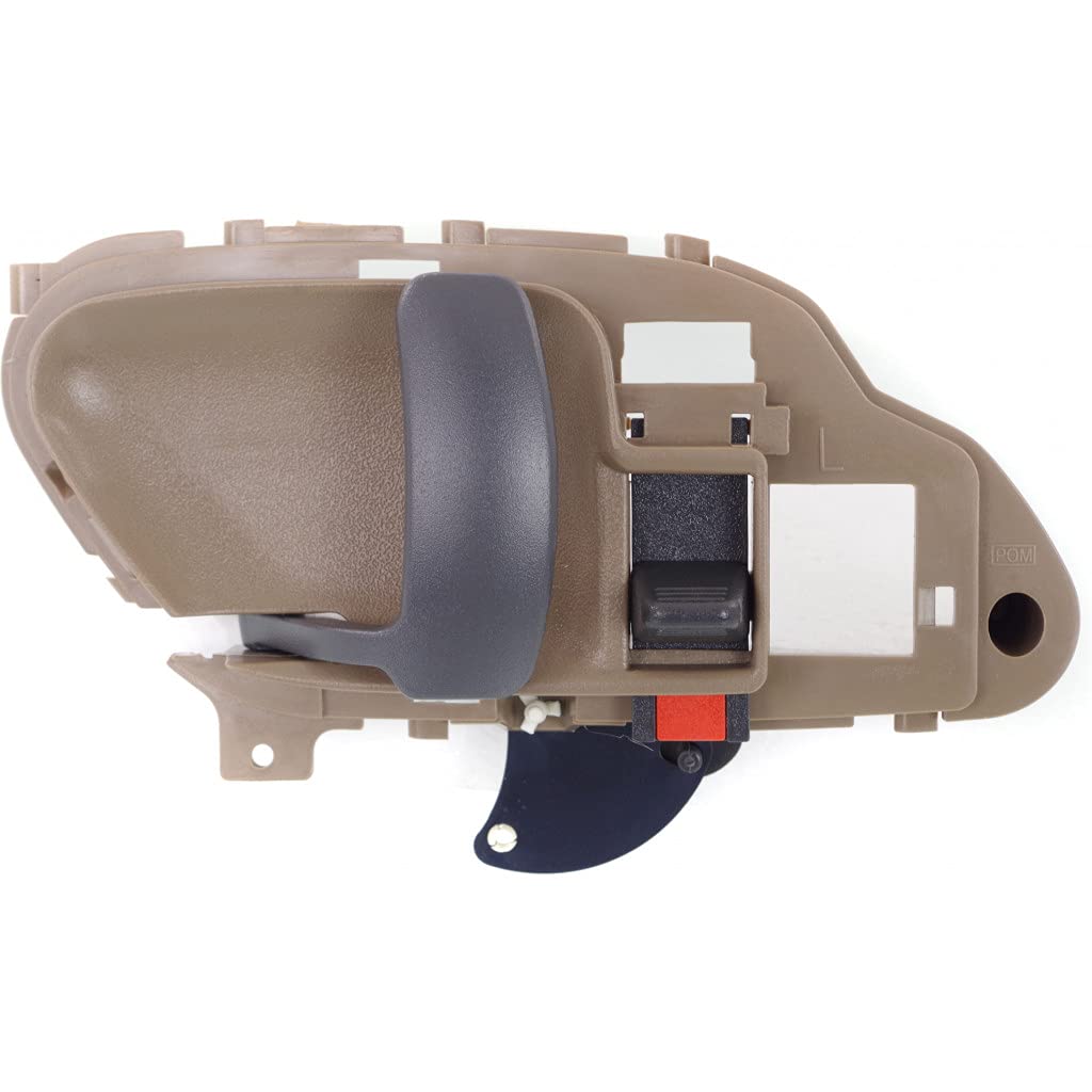 GMC K1500 Interior Door Handle Front Driver Side Beige Bezel with Primed Lever (1995-1998) - Includes Door Lock Button - Fits All Submodels - Perfect for Truck Restoration & DIY Repairs