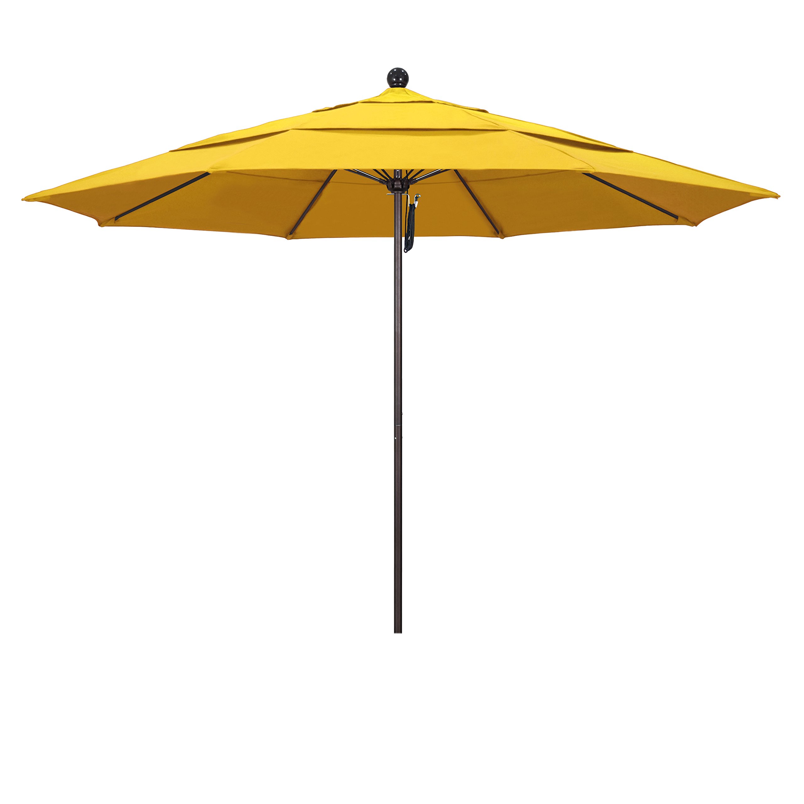 11' Venture Series Patio Umbrella - White Aluminum Pole & Fiberglass Ribs with Pulley Lift - Durable Olefin Lemon Fabric - Perfect for Poolside, Backyard, and Outdoor Dining Areas
