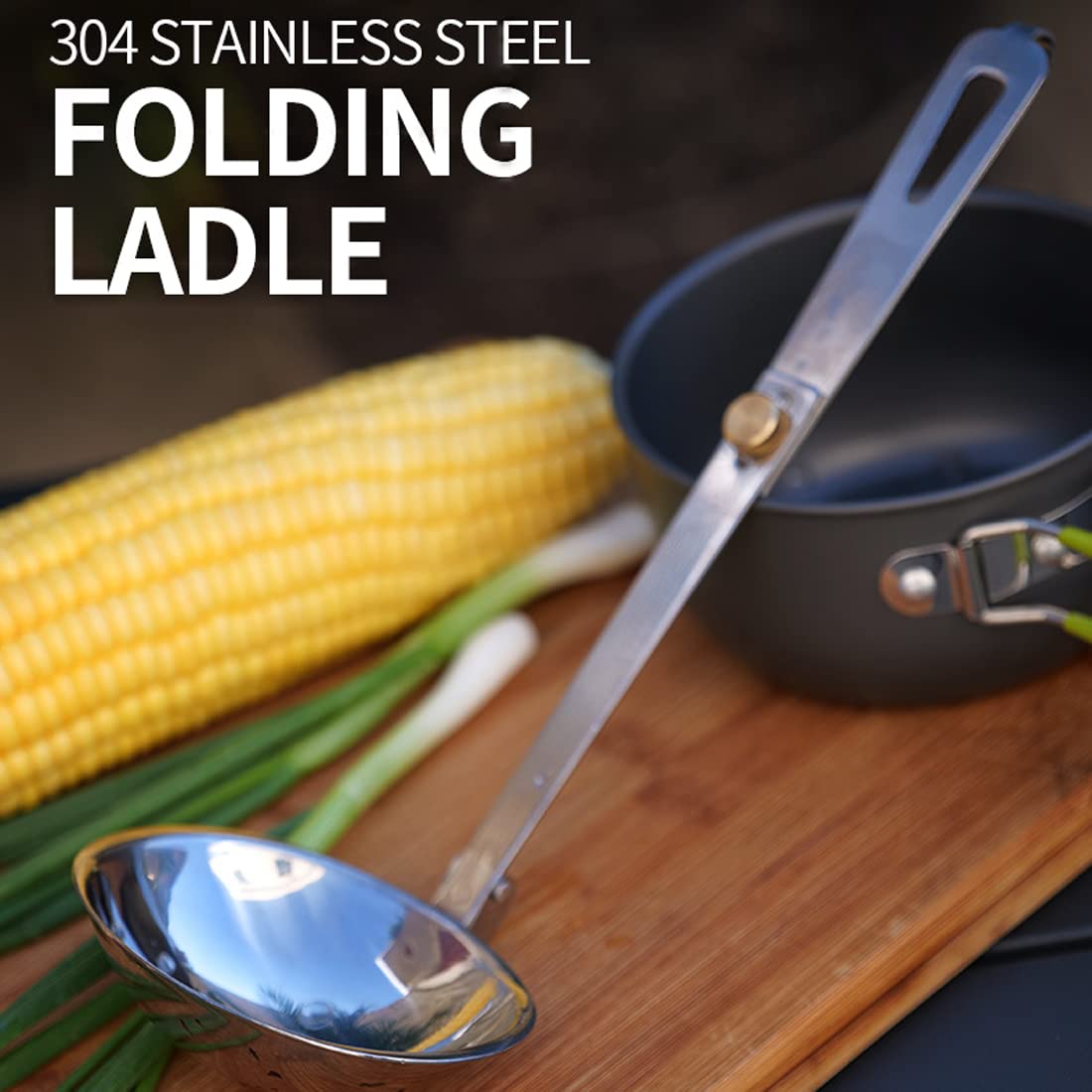 Portable Stainless Steel Camping Spoon & Soup Ladle - Foldable Outdoor Tableware for Hiking, Picnics & Backpacking - Durable Cooking Utensils for Camping Gear & Travel Essentials