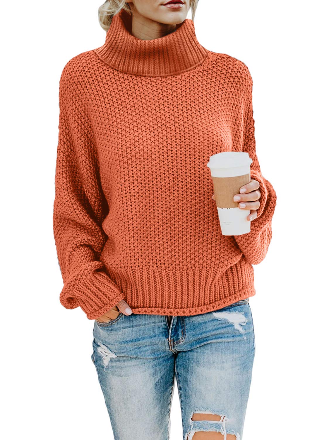 BLENCOT Women's Chunky Knit Turtleneck Sweater - Batwing Long Sleeve Loose Pullover Jumper - Cozy Winter Casual Top for Work, Date Night & Holiday Outfits