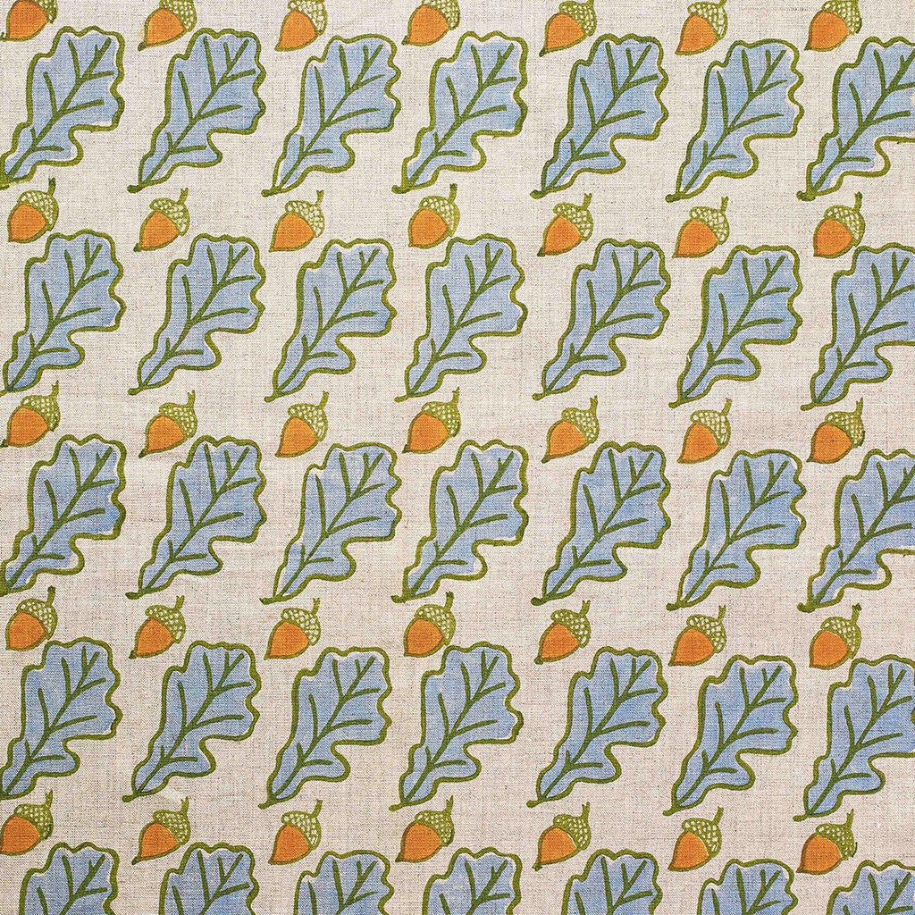 Premium Oak Block Printed Linen Fabric - Blue Sample Swatch for Home Decor, DIY Crafts & Upholstery Projects | Eco-Friendly Natural Material for Curtains, Pillows & Table Runners