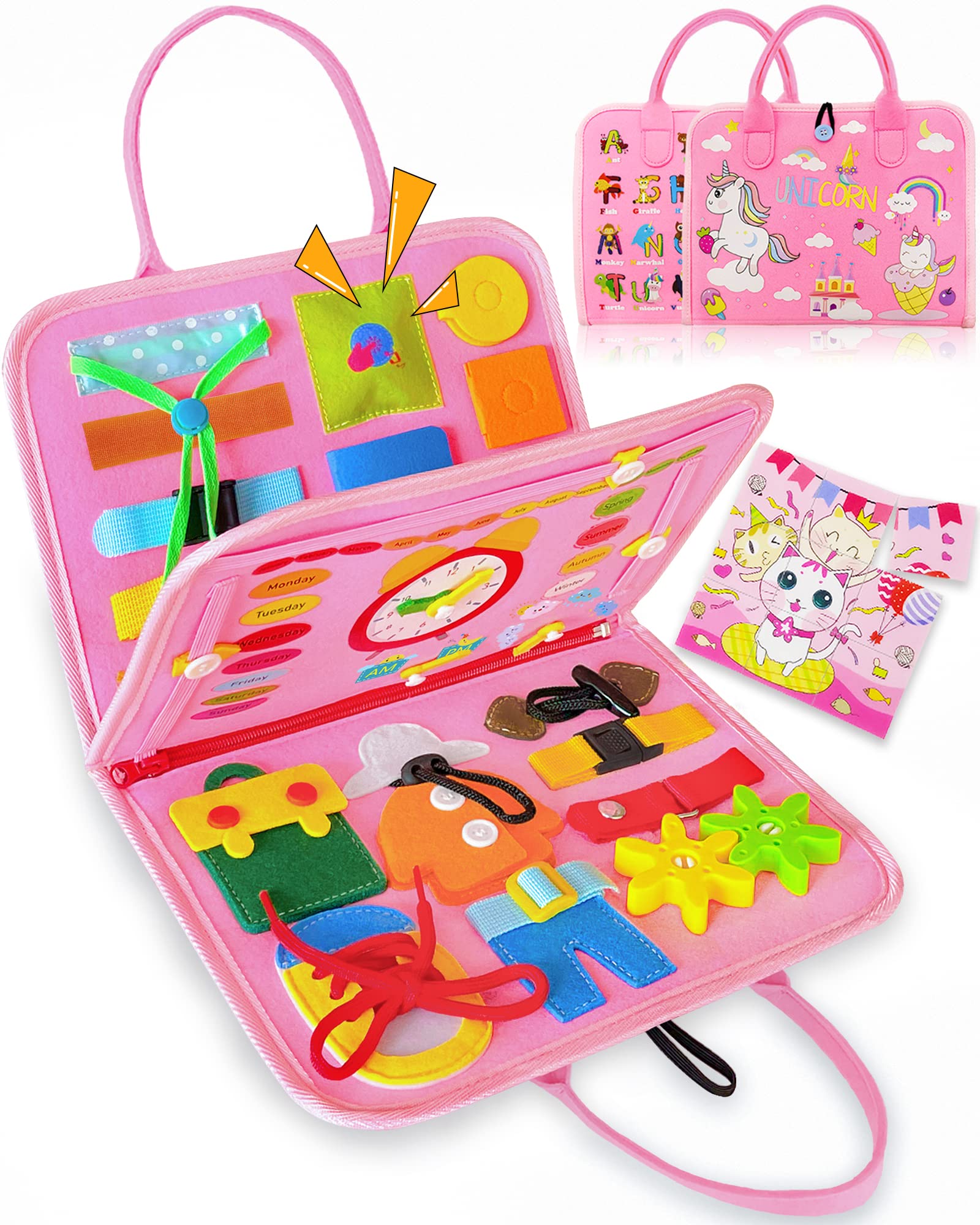 Exorany Montessori Busy Board Sensory Toy for Toddlers 1-4 Years Old - Educational Travel Activity Toy for Fine Motor Skills Development - Perfect Birthday Gift for Boys & Girls - Ideal for Airplane, Car Rides & Preschool Learning