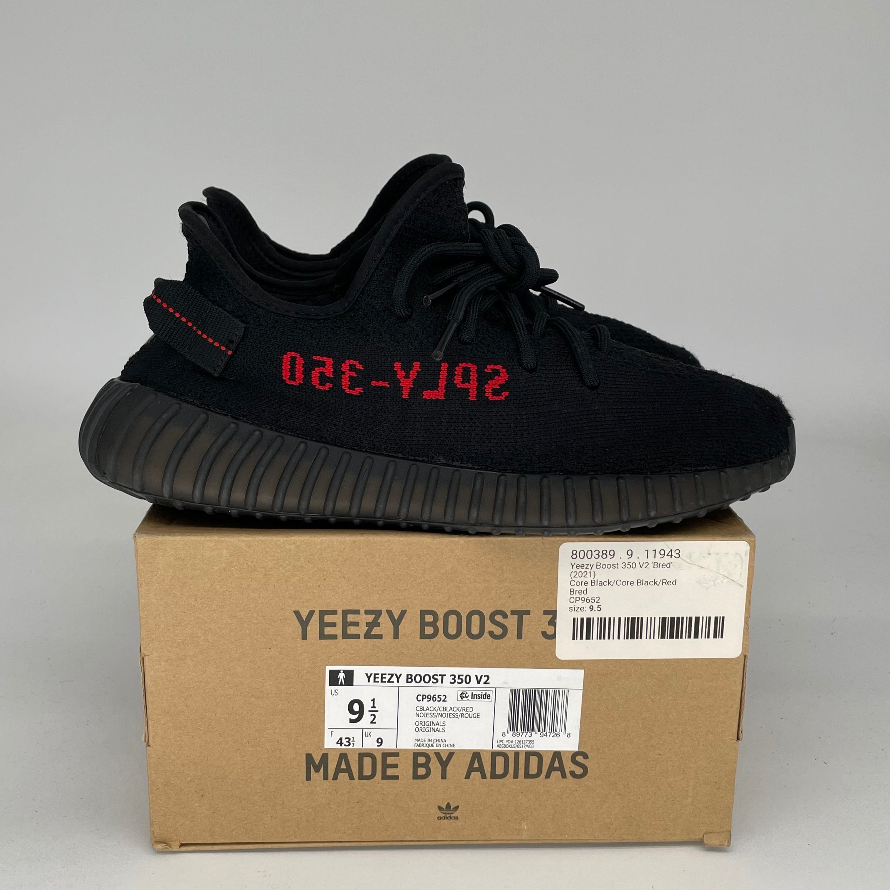 Adidas Yeezy Boost 350 V2 Bred - Men's Size 9.5 (CP9652) | Comfortable Running & Lifestyle Sneakers for Casual Wear & Street Fashion