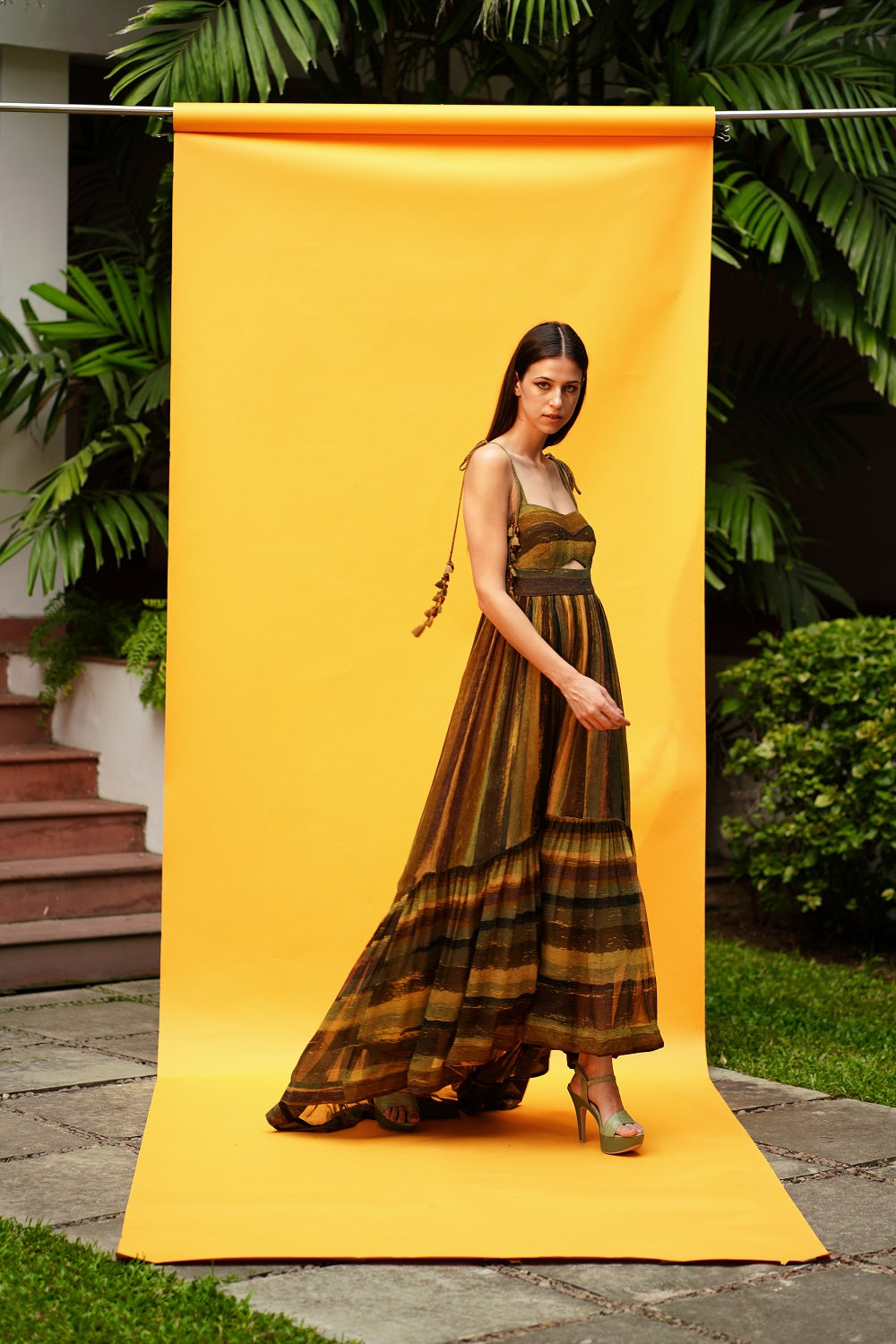 Green Stripe Print Cutout High Low Dress - Women's Fashion Summer Party Cocktail Dress for Beach, Wedding & Evening Events