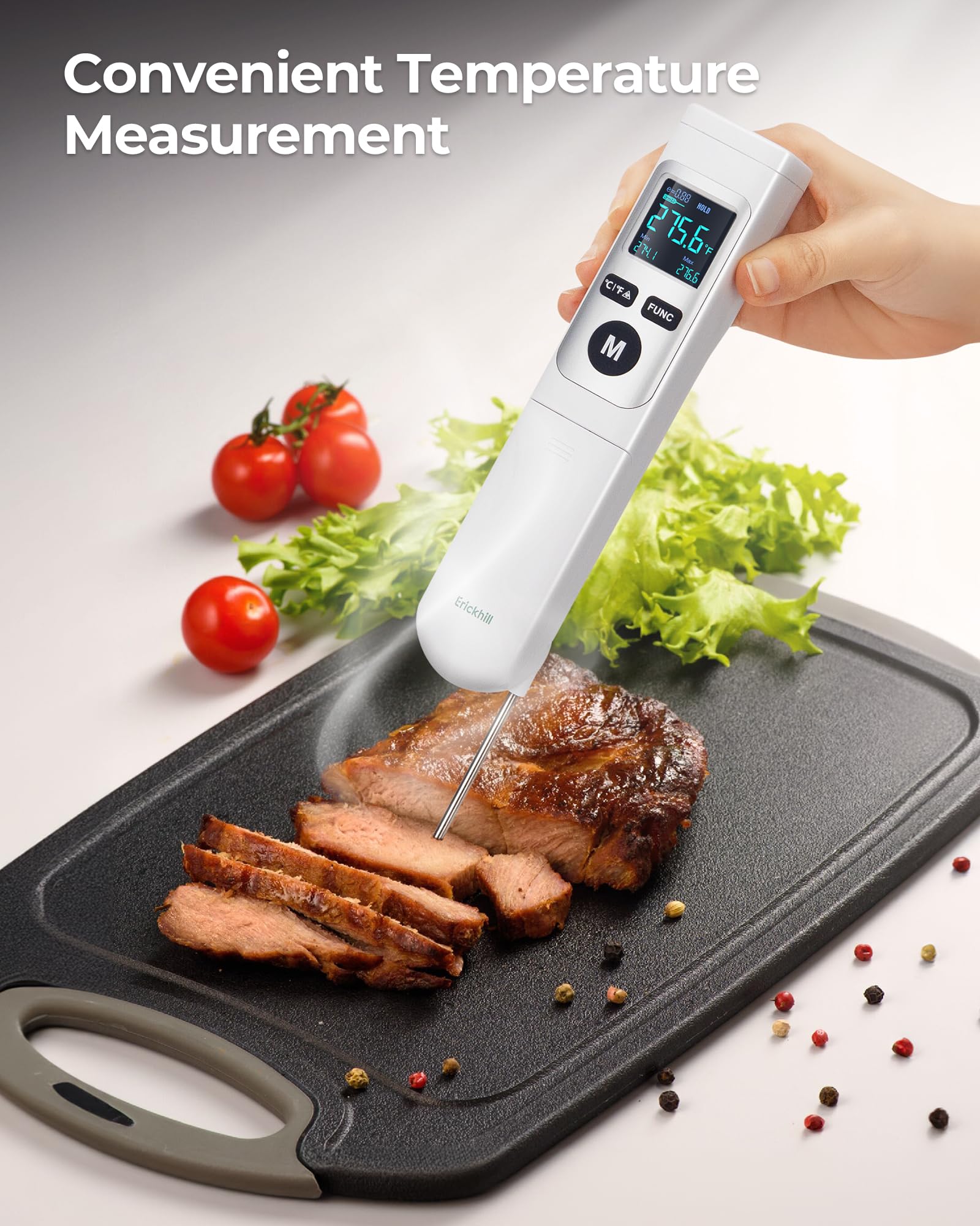 ERICKHILL Digital Infrared Thermometer Gun with Meat Probe - 2-in-1 Laser Temperature Gun for Cooking, Grilling, Baking & HVAC - Perfect for Pizza Ovens, BBQ, Meat, Griddles & Home Use