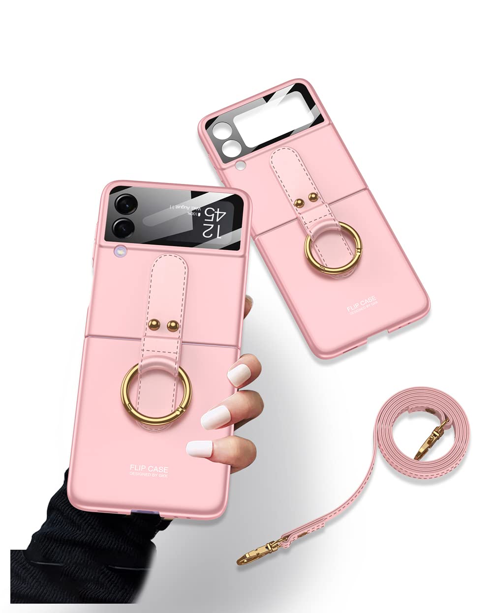 SHIEID Ultra-Thin Protective Case with Ring Stand for Samsung Galaxy Z Flip 3 5G - Pink | Slim Folding Screen Cover, Quick Mini Backpack Conversion | Perfect for Daily Use, Travel & Hands-Free Viewing