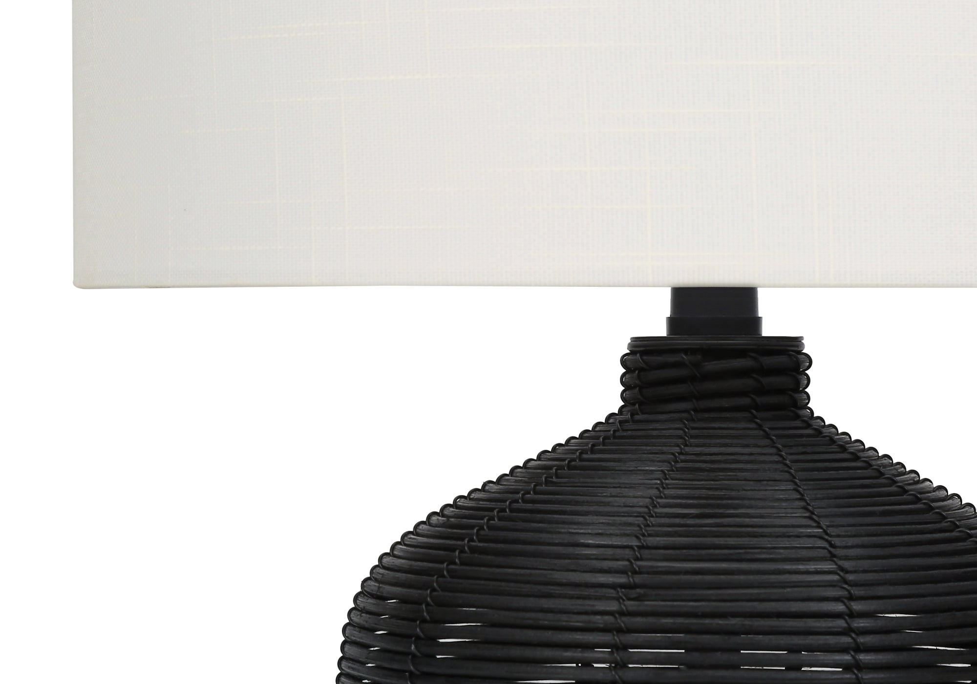 Black Rattan Table Lamp - Modern Ivory/Cream Shade Lighting for Bedroom & Living Room - 23 Inches Tall - Stylish Home Decor