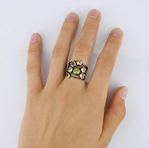 Lapis Lazuli Gemstone Ring - Multi Stone Bezel Set Boho Jewelry with Mixed Metal for September Birthstone | Unique Handmade Ring for Women, Gift for Her, Spiritual Healing & Fashion Accessory