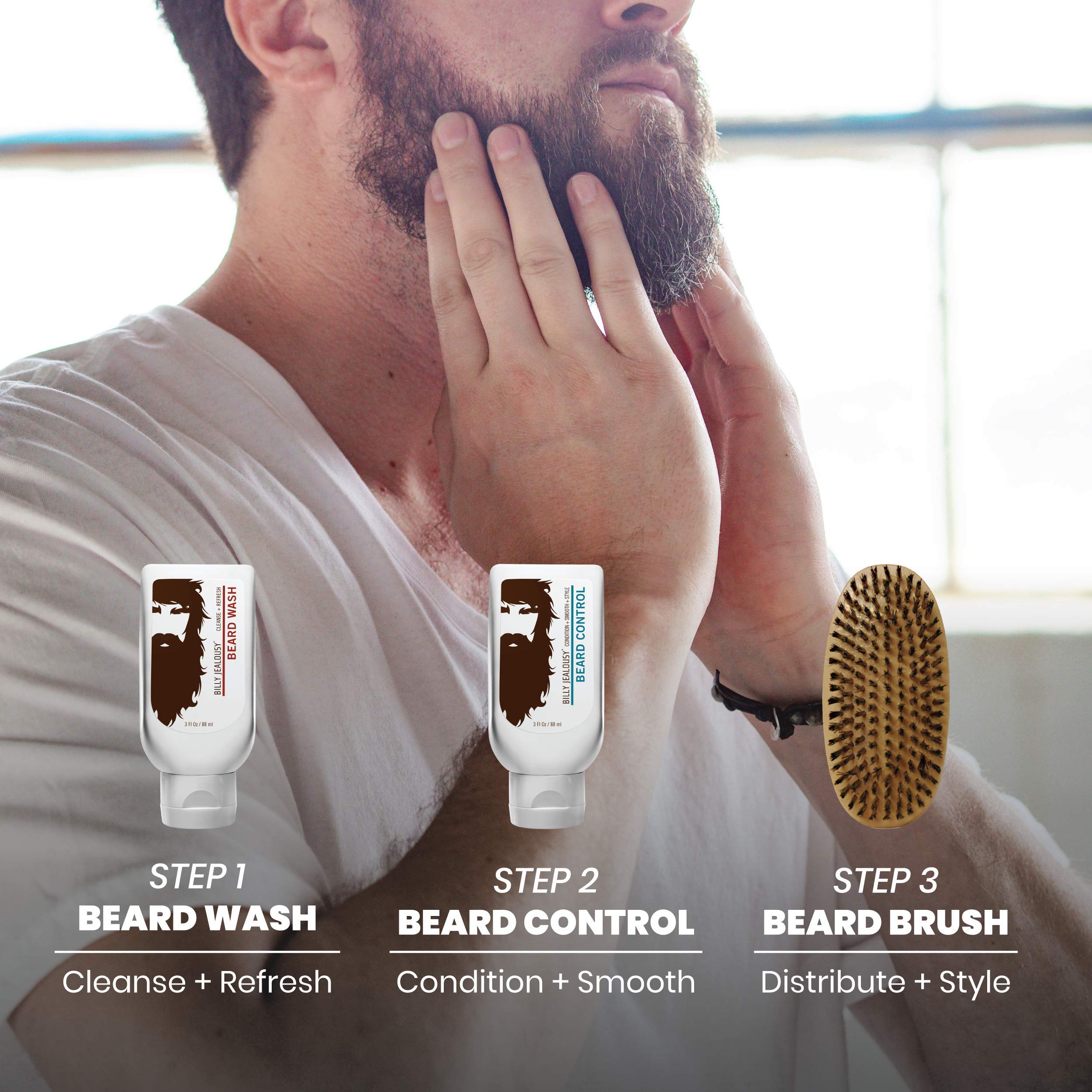 Billy Jealousy Beard Envy Facial Hair Refining Kit - Beard Wash & Boar Bristle Brush for Clean, Hydrated, Soft & Tamed Beard - Perfect for Daily Grooming & Styling at Home or Work
