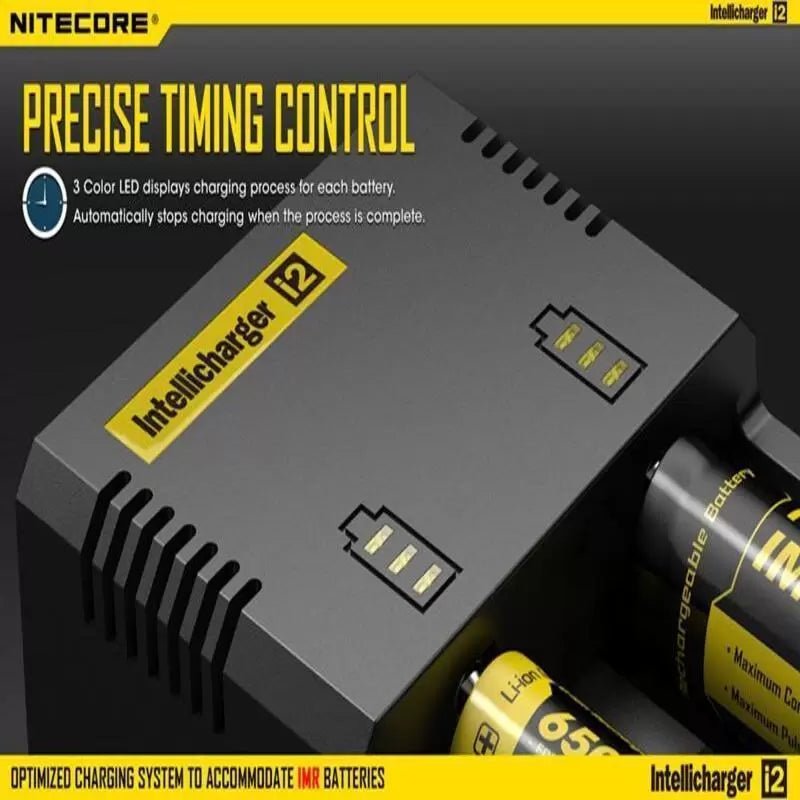 Nitecore i2 2-Slot Universal 18650 Battery Charger - Fast Charging for Li-ion, Ni-MH, Ni-Cd Batteries - Perfect for Flashlights, Vapes, and Electronic Devices