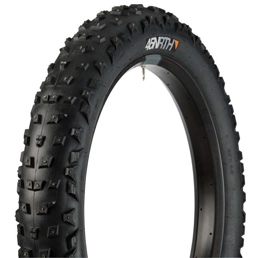 45NRTH Wrathchild 26x4.6 Tubeless Folding Bike Tire - Black, 120 TPI, 224 XL Concave Carbide Studs for Winter & Snow Cycling | Fat Bike, Mountain Bike, Off-Road Trails