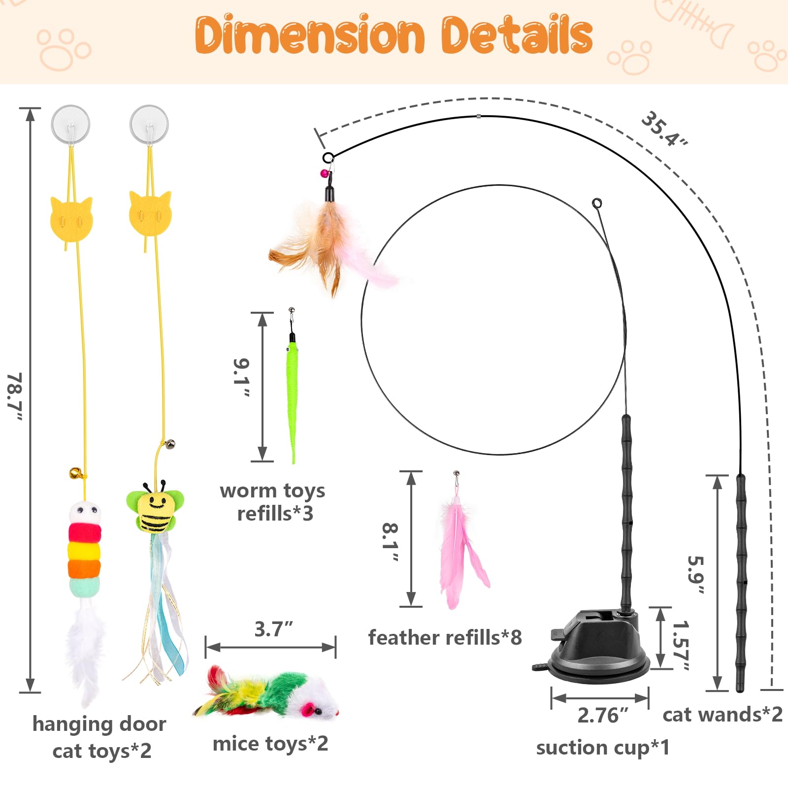 Depets Interactive Cat Wand Toy - 15 Pcs Feather Teaser Toy with 2 Play Modes & Reusable Suction Cup for Indoor Cats & Kittens | Perfect for Exercise, Playtime & Bonding with Your Feline Friend