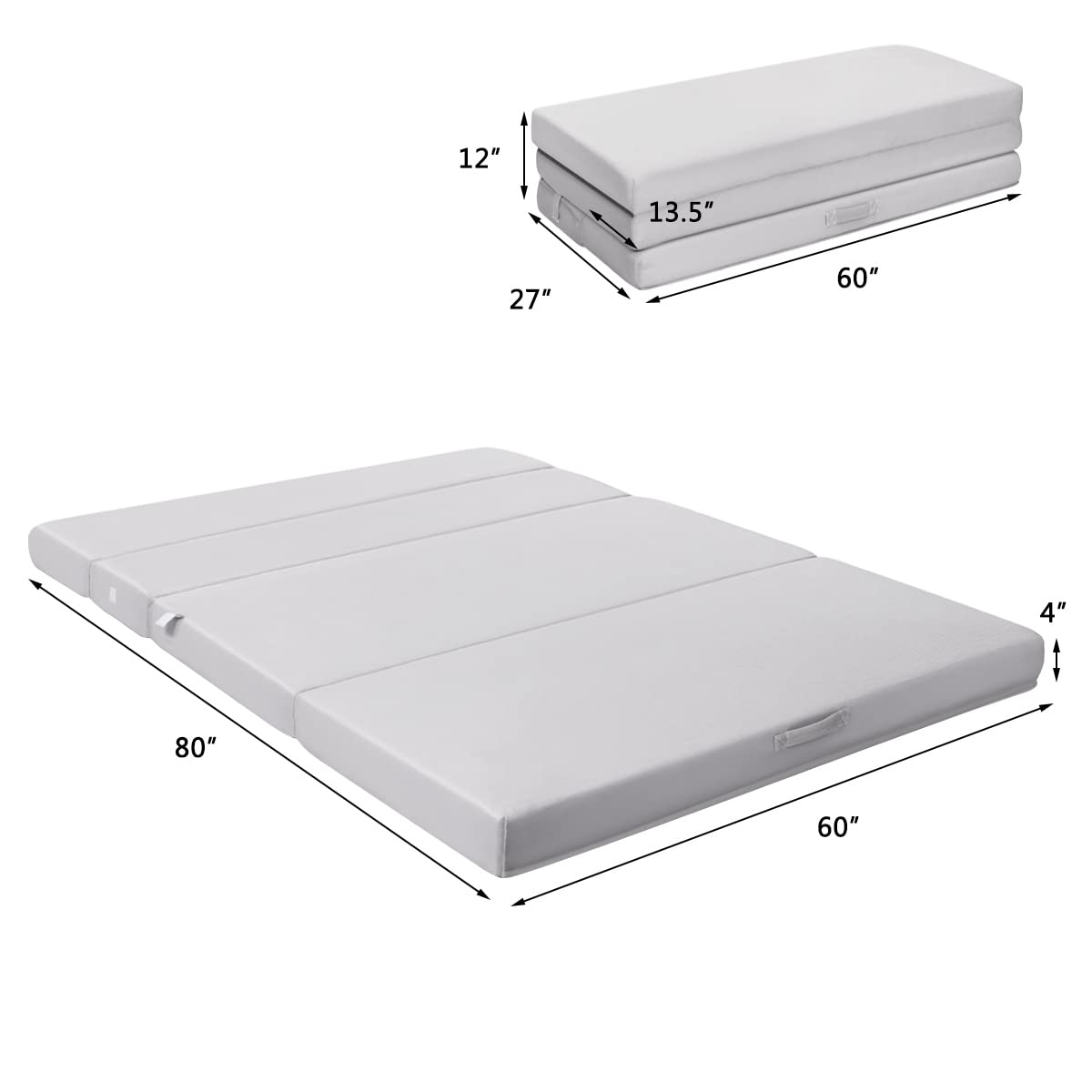 KOMFOTT 4-Inch Tri-Folding Memory Foam Mattress Queen Size - Foldable Guest Bed with Removable Washable Cover - Perfect for Sofa Beds, Camping & Small Spaces