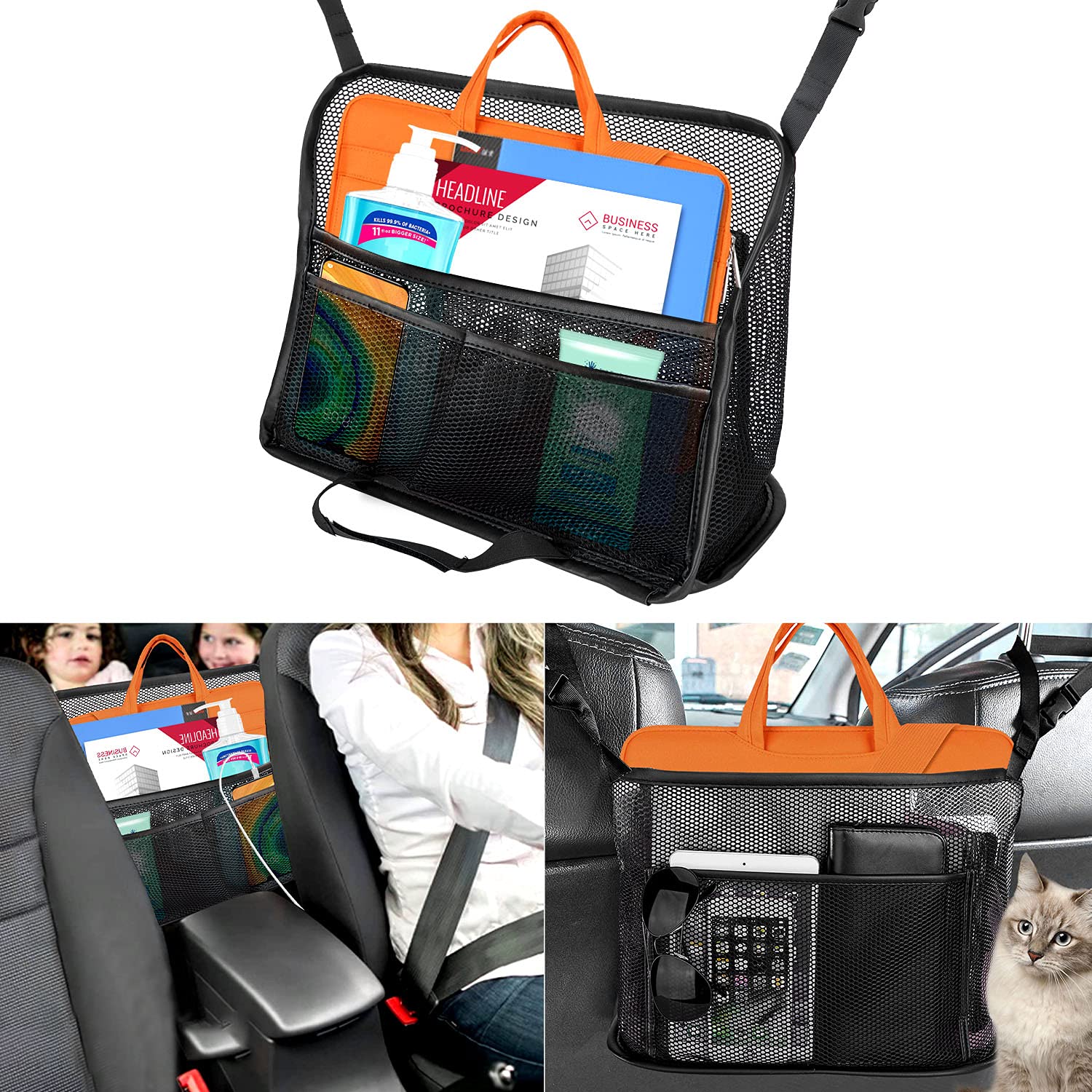 Car Net Pocket Handbag Holder - Seat Gap Organizer with Storage for Purse, Phone, & Accessories - Perfect for Road Trips & Daily Commutes