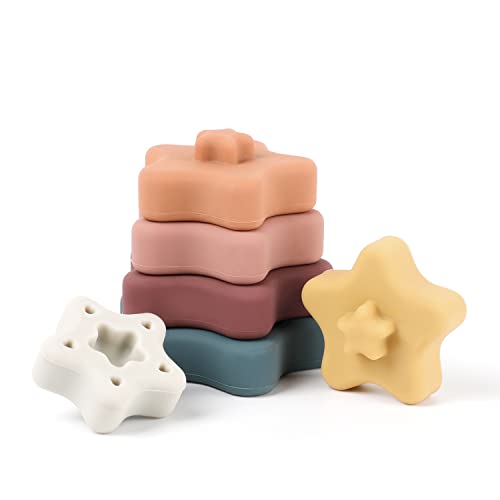 Haakaa Silicone Star Stacking Toys for Babies - 6Pcs Montessori Sensory Stacking Rings, Teething Toys & Stacking Blocks for Toddlers - BPA-Free Boho Baby Toys for Early Learning & Playtime Fun