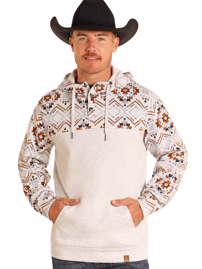 Rock & Roll Denim BM94T04942 Men's Heather Printed Hoodie - Light Grey Pullover Sweatshirt for Casual Wear & Street Style