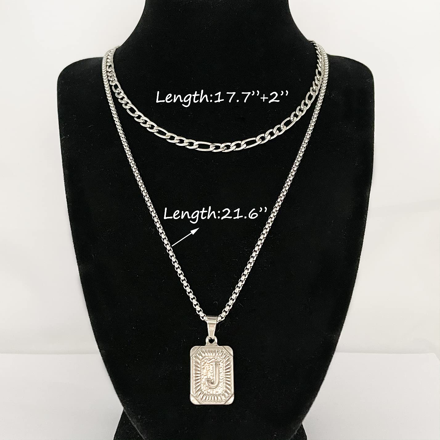 Personalized Silver Initial Necklace for Men - Square Letter Pendant A-Z, Layered Chain, Birthday & Christmas Gift for Him - Perfect for Anniversary, Graduation, Valentine's Day & Special Occasions