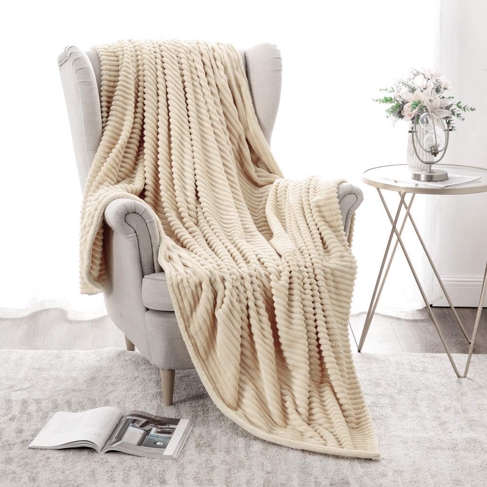 MIULEE Soft Fleece Throw Blanket - Striped Fuzzy Flannel Blanket for Couch, Bed & Sofa - Warm Cozy Twin Size 60x80 Inches - Perfect for Winter Nights, Movie Time & Boho Home Decor