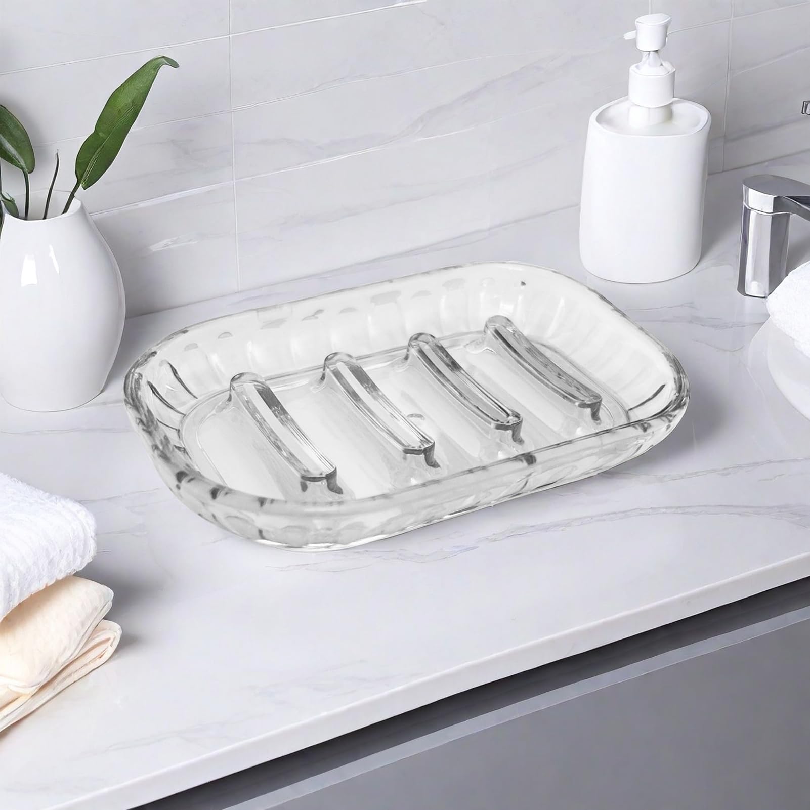 AMUONTY 2 Pack Clear Soap Dish Holder for Bar Soap - Bathroom & Shower Soap Tray, Kitchen Sink Soap Dish Organizer - Perfect for Bathroom Counter, Shower Shelf & Kitchen Decor