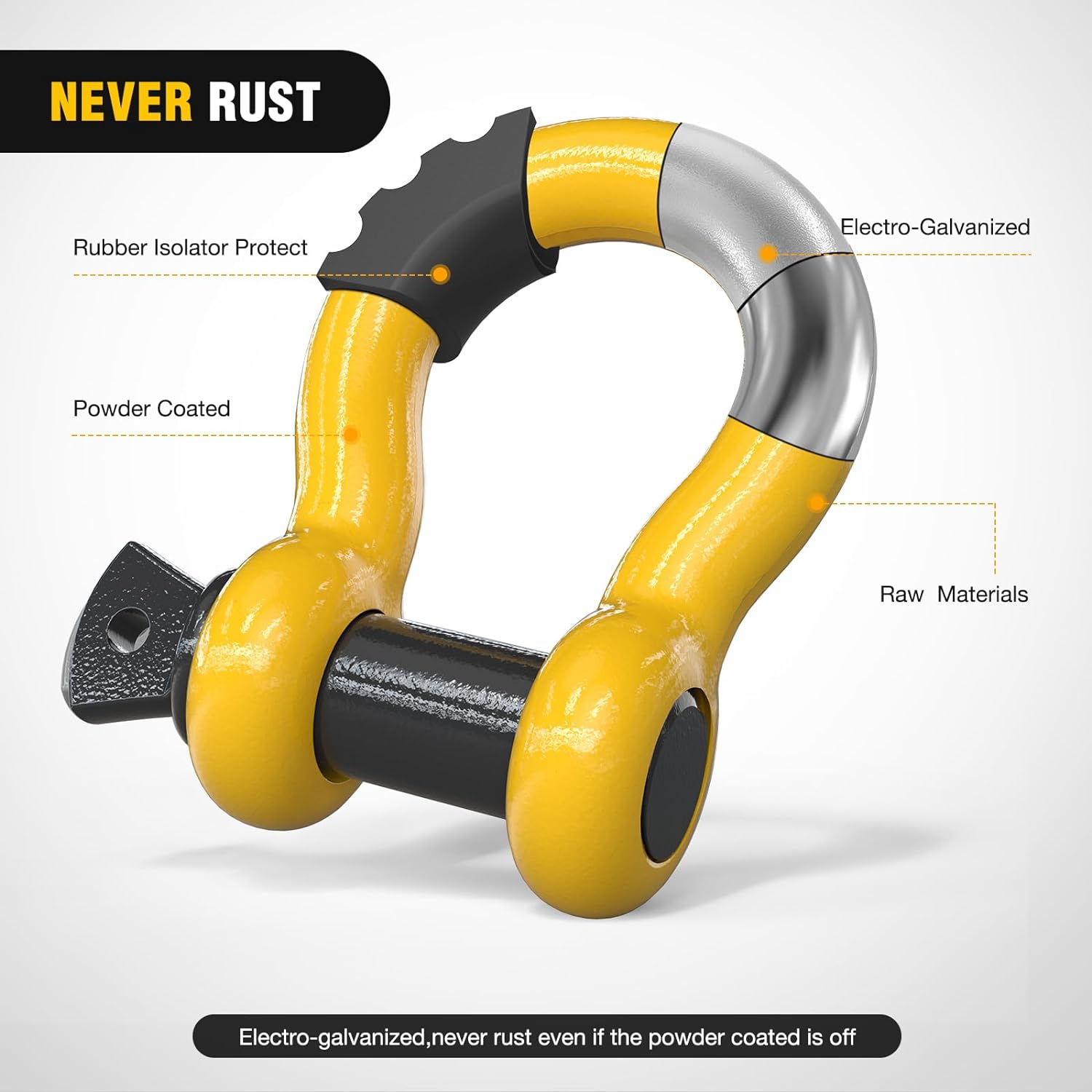 3/4 Inch D Ring Shackle - Heavy Duty Yellow Zinc Plated Steel (Pair) - Perfect for Towing, Off-Roading & Marine Applications