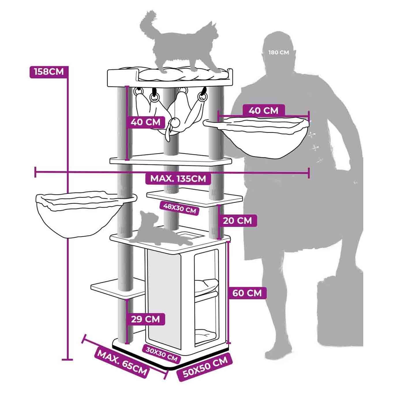 Premium 158cm Cat Tree for Large Cats - Kings & Queens Ramses Cat Tower with Scratching Posts & Perches - Perfect for Indoor Play & Climbing for Your Feline Friend