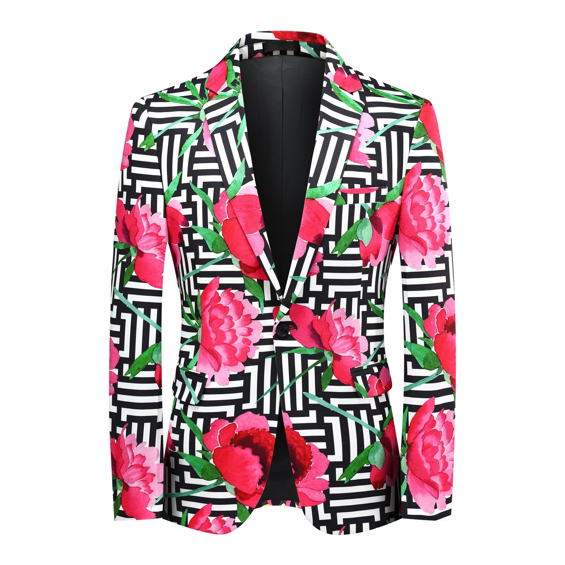 2 Piece Men's Tree Peony Printed Festive Suit Set - Formal Wedding Party & Special Occasion Outfit - Breathable Comfort Fit for Groom, Groomsmen & Prom