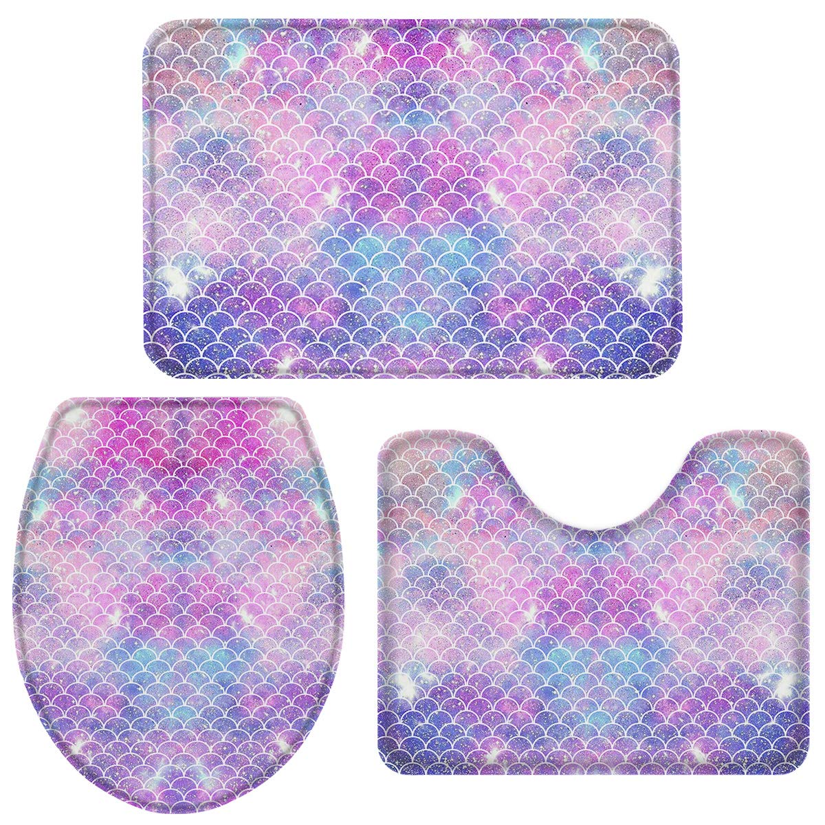 EZON-CH Non-Slip Bath Rug Set of 3 Pieces - Absorbent Bathroom Mats with Fish Scale Pattern, 18