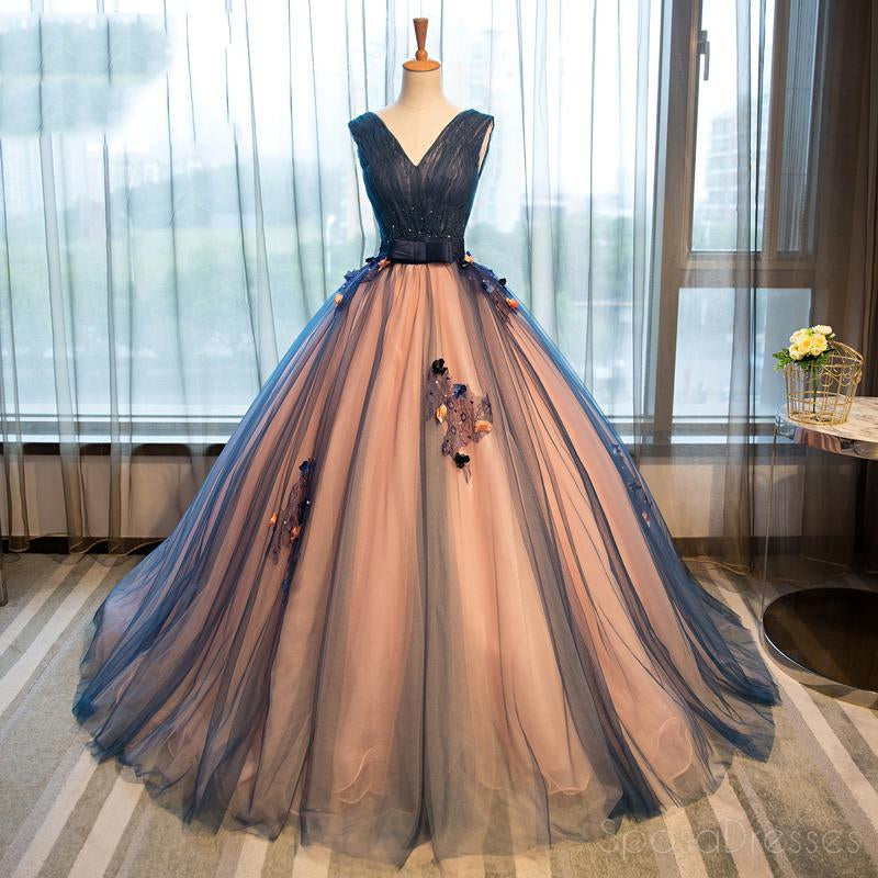 Elegant Deep V Neckline Ball Gown Lace Long Evening Prom Dress - Formal Gown for Homecoming, Wedding, Quinceañera & Special Occasions | Style 17234