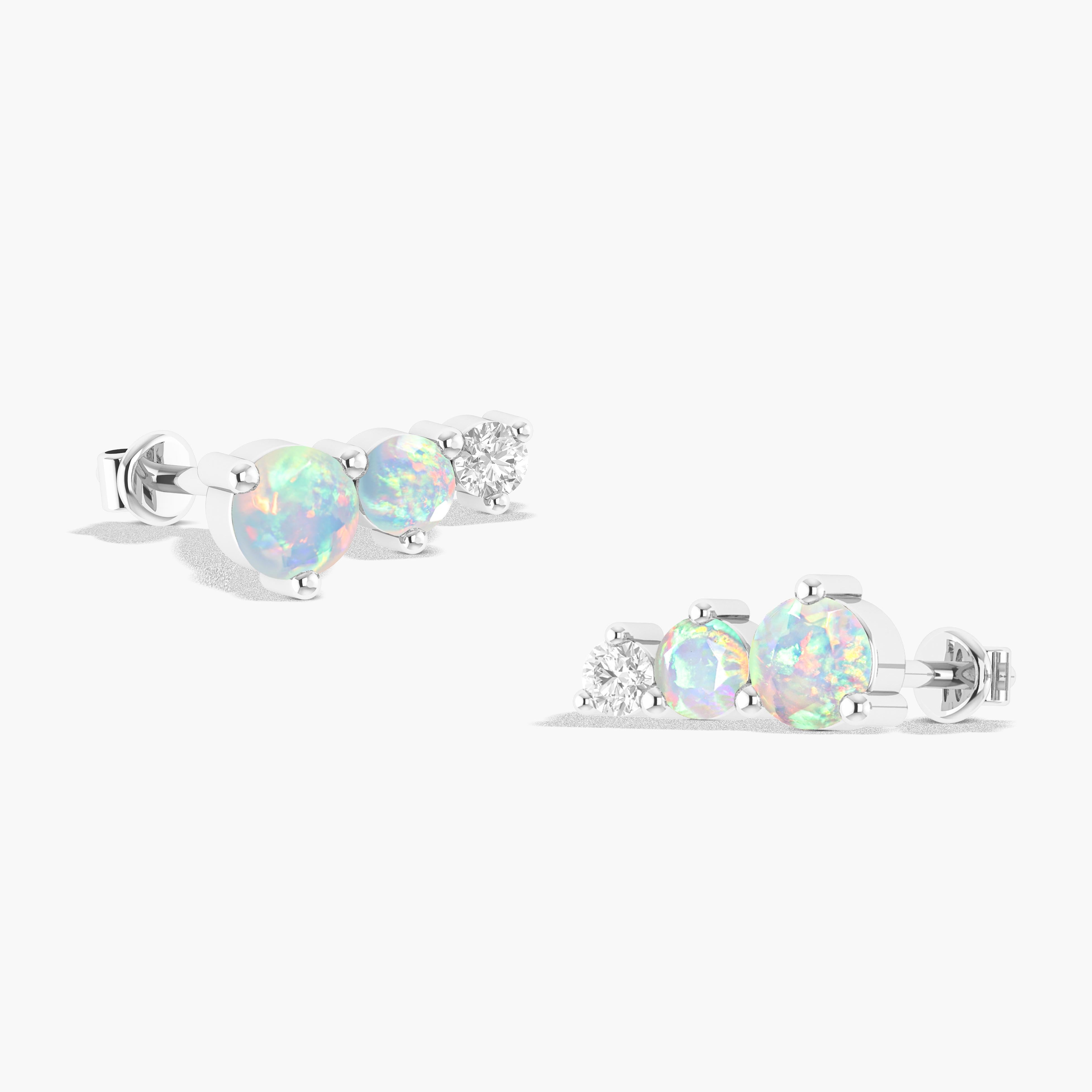White Opal Stud Earrings - 3 Round Stone Earrings for Women | Hypoallergenic & Elegant Jewelry for Daily Wear, Parties & Gifts