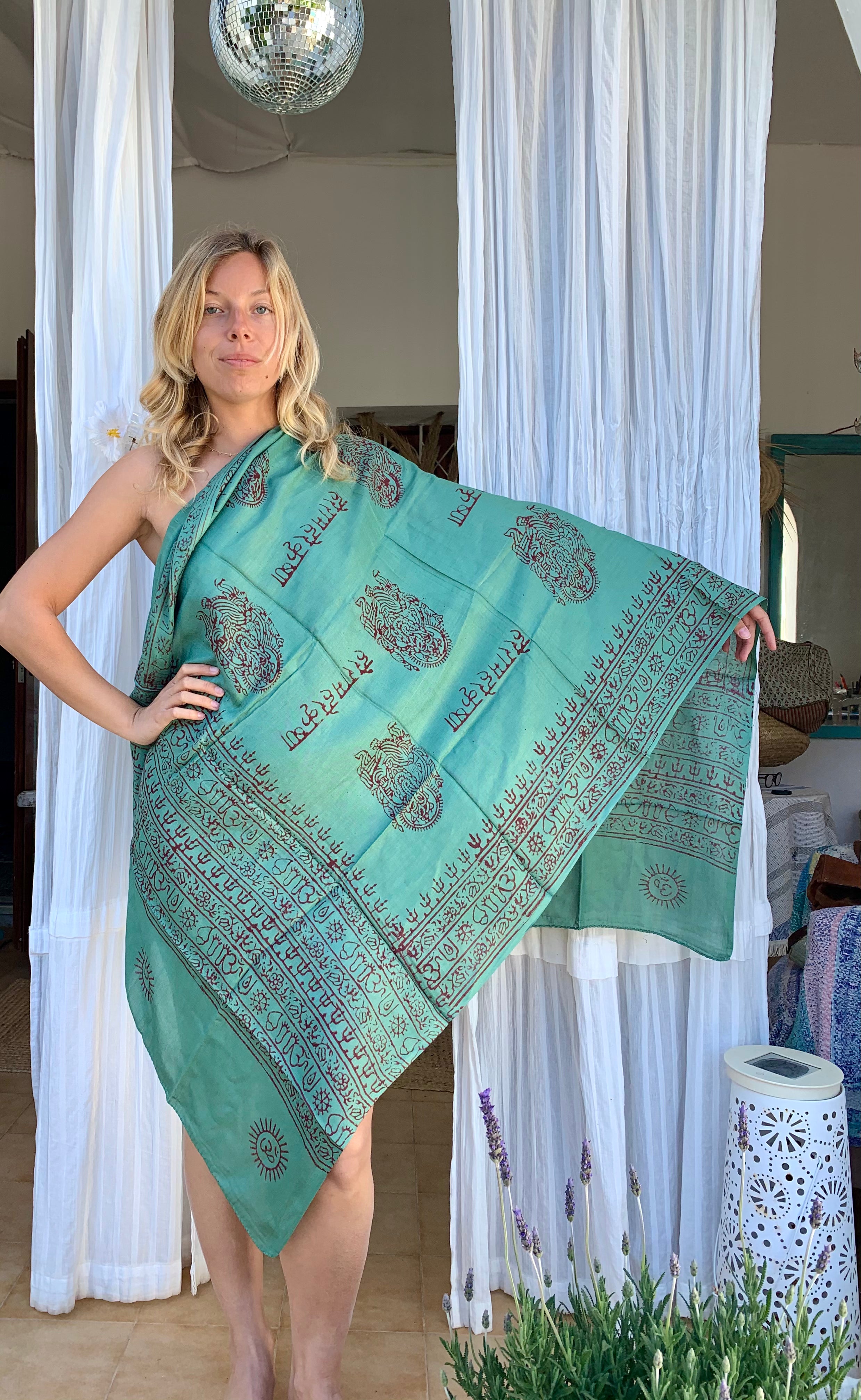 Large Size Om Print Sarong Pareo Shawl - Perfect for Beach, Pool, and Summer Fashion