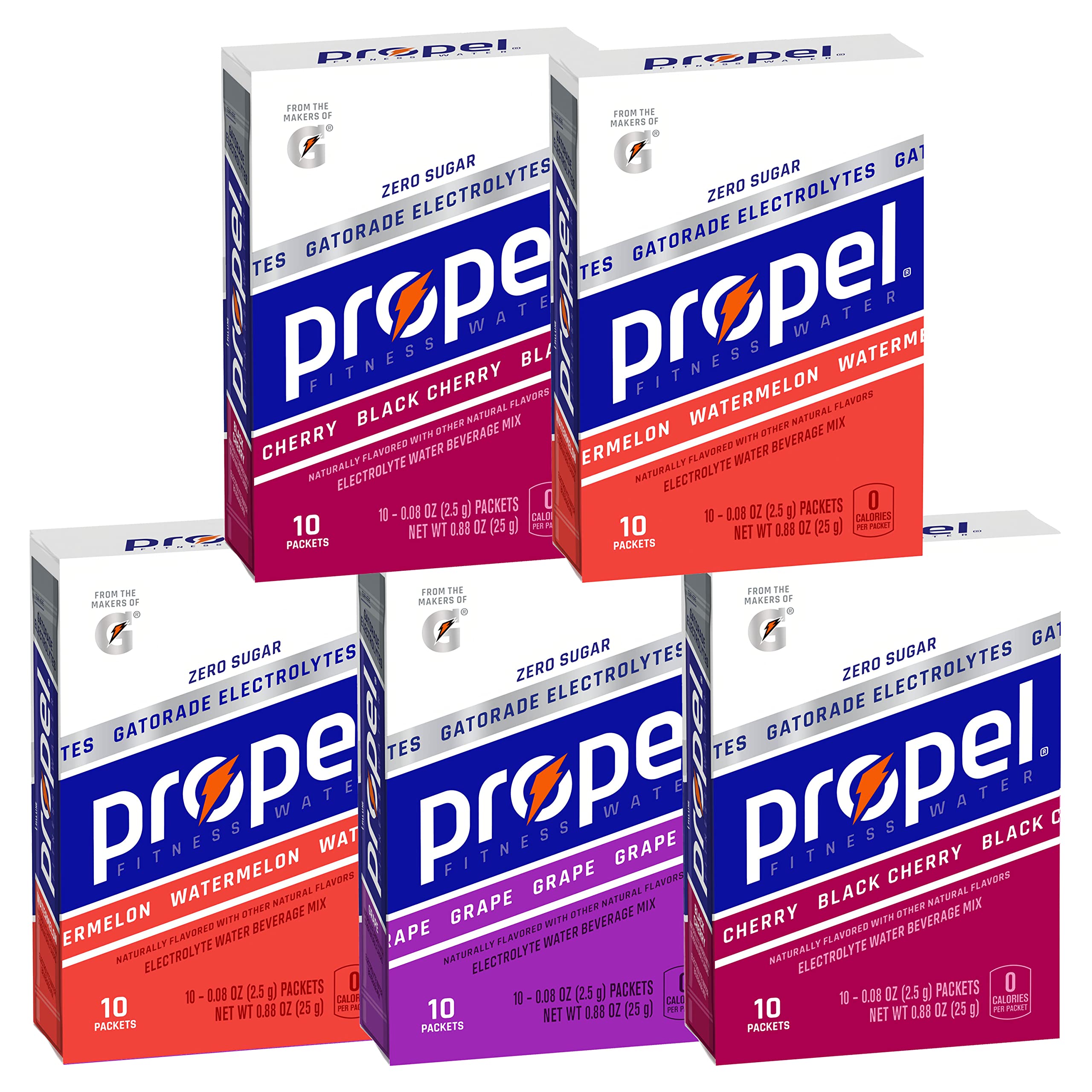 Propel Electrolyte Powder Packets - 3 Flavor Variety Pack with Vitamins, Zero Sugar, 0.88oz (5 Count) | Hydration Boost for Workouts, Hiking & Active Lifestyle