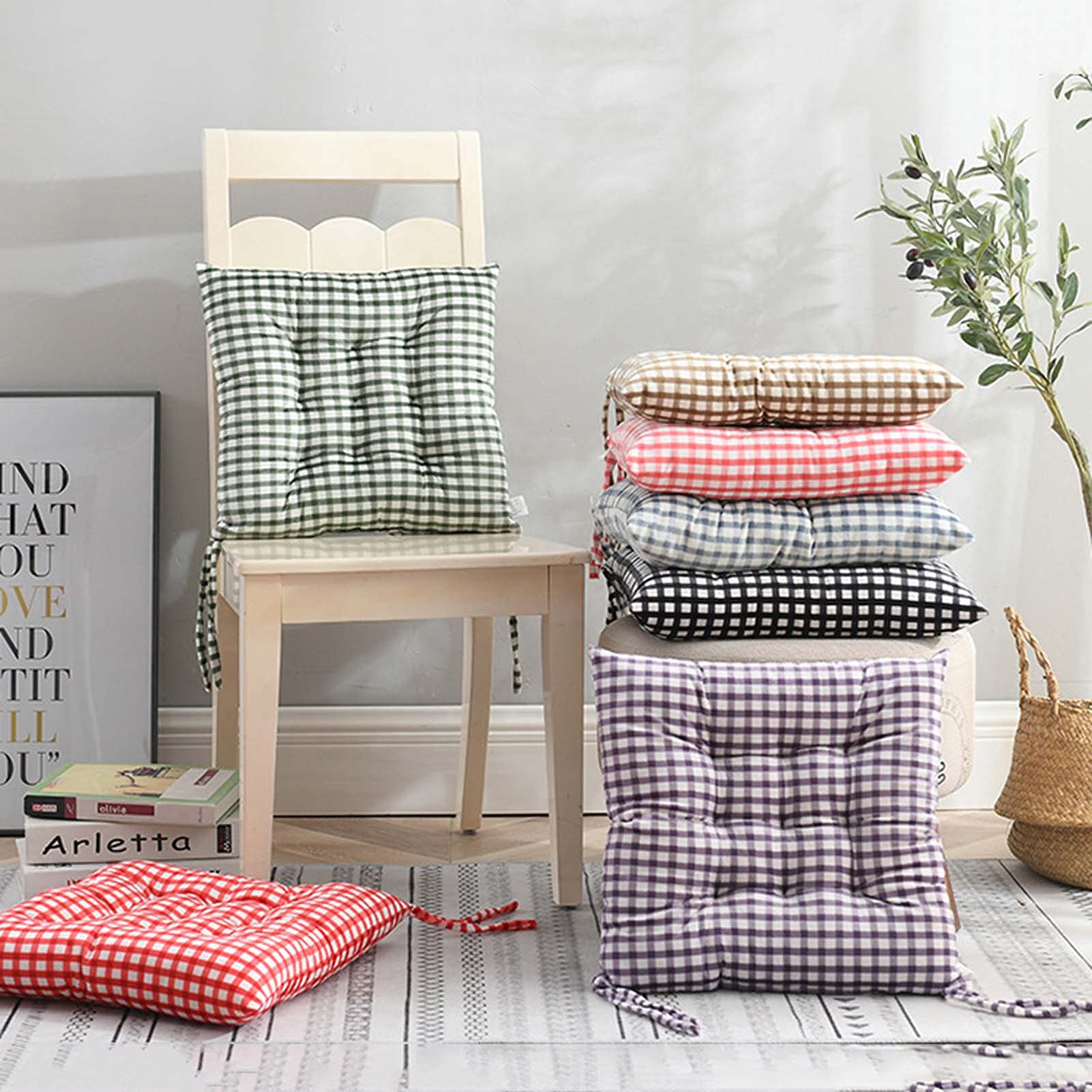 Chair Cushion with Ties - Thick & Comfortable 100% Polyester Seat Cushion Pads for Dining Chairs - Perfect for Home, Office, and Restaurant Seating