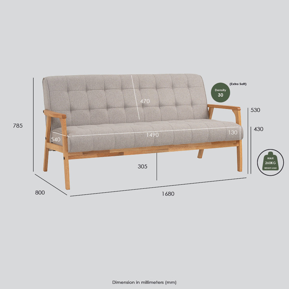 TUCSON 3-Seater Sofa in Walnut Frame with Black PU Leather Upholstery - Perfect for Living Room, Lounge, and Office Spaces