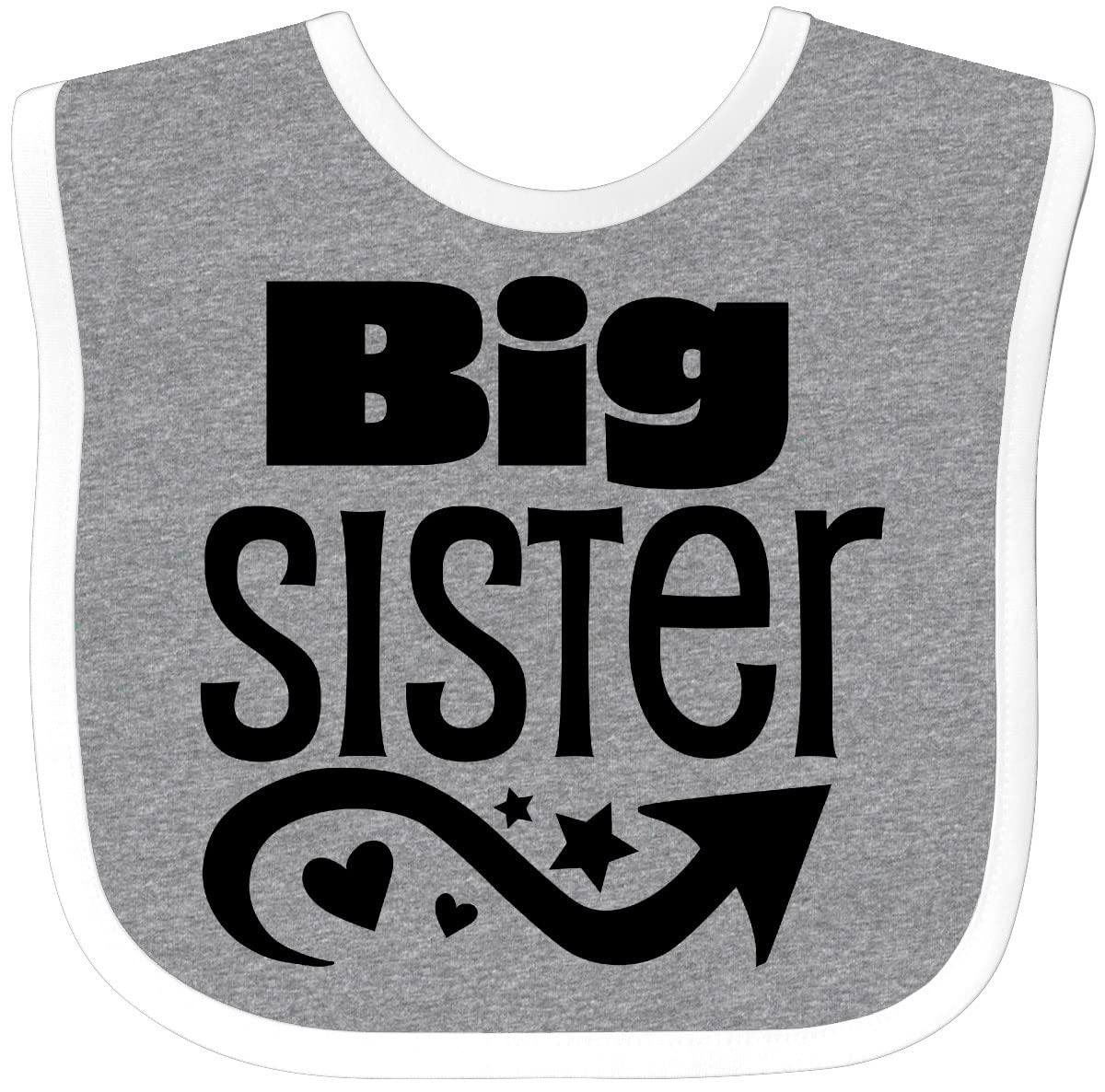 Inktastic Big Sister Baby Bib with Arrow, Stars & Hearts Design - Perfect for Toddlers, Newborns & Infants - Ideal for Feeding, Mealtime & Photo Shoots