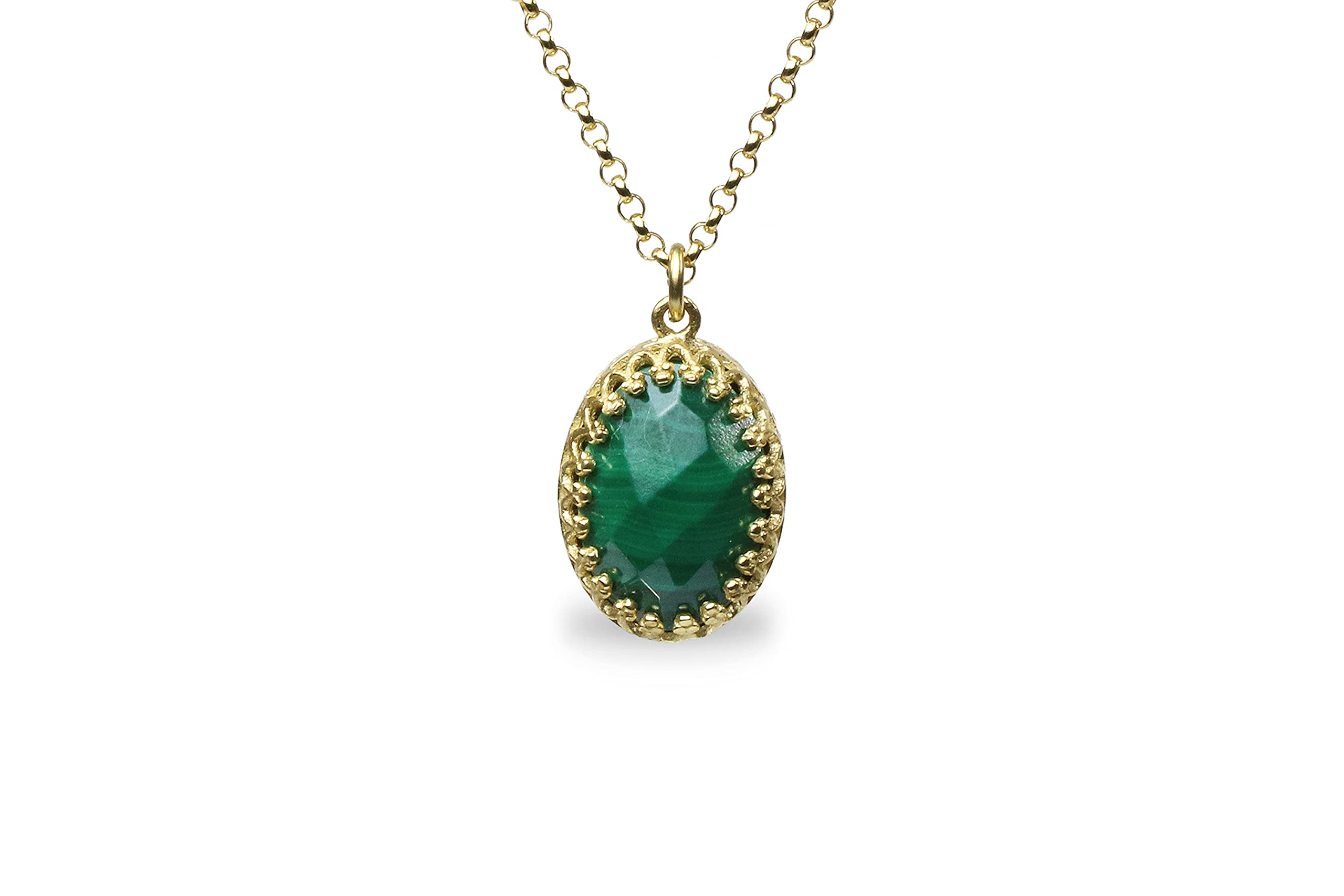14K Gold Malachite Pendant Necklace for Women - Handmade Vintage Oval Gemstone Layering Necklace - Elegant Dainty Jewelry for Everyday Wear, Gifts & Special Occasions