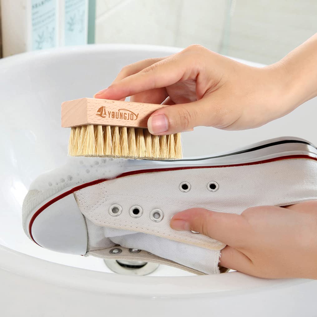 YoungJoy 3-Piece Dual-Sided Sneaker Cleaning Brush Set - Soft Boar & Plastic Bristles with Microfiber Cloth - Perfect for Cleaning Shoes, Sneakers, Boots & Sports Gear at Home or On-The-Go