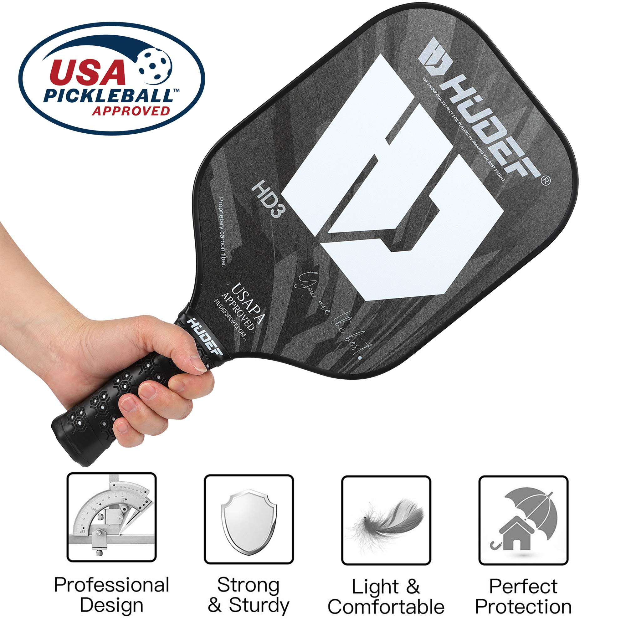 Premium USAPA Approved Pickleball Paddles - Graphite Carbon Fiber Surface with Polypropylene Core - Lightweight Long Handle for Beginners & Pros - Perfect for Indoor & Outdoor Court Play, Training & Competitive Matches