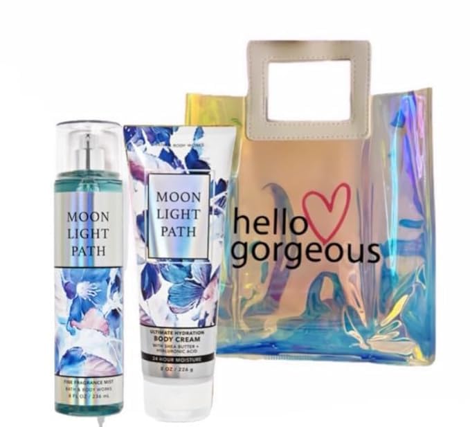 Moonlight Path Bath & Body Mist and Body Cream Set with Rainbow Clear Bag - Fragrant Body Care Gift for Women, Spa & Relaxation
