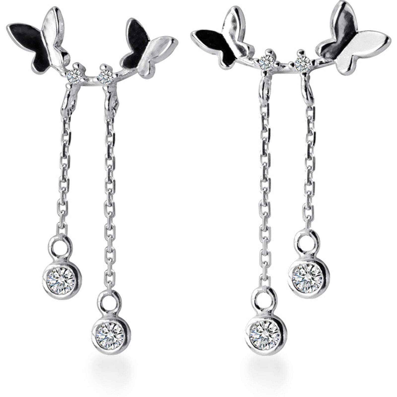 Cathyladi 925 Sterling Silver Butterfly Dangle Earrings with Cubic Zirconia - Hypoallergenic Jewelry for Women with Sensitive Ears - Korean Aesthetic Style - Perfect for Daily Wear, Parties & Gifts