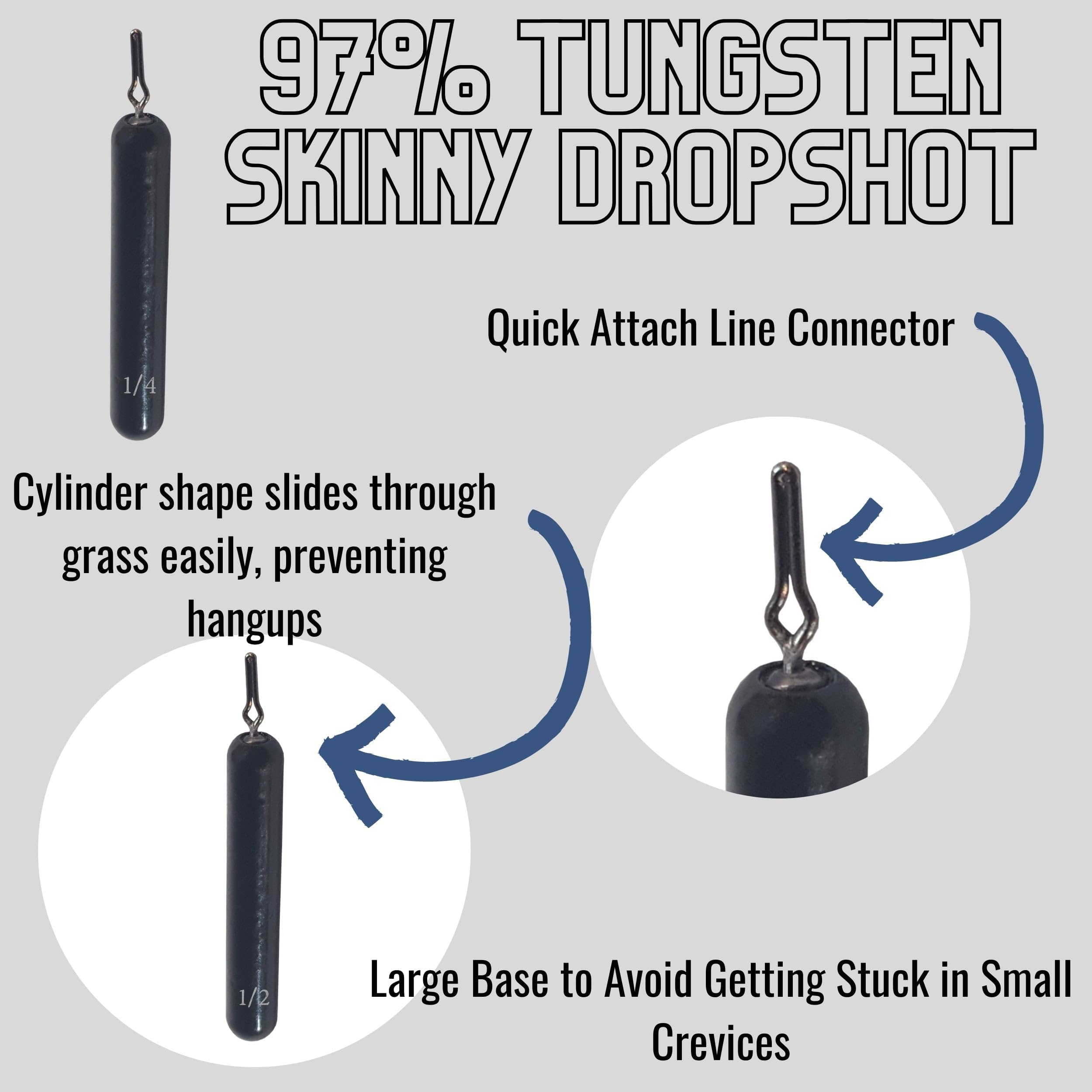 Reaction Tackle Tungsten Drop Shot Weights - Premium Fishing Sinkers for Bass Fishing Dropshot Rigs | Skinny Tungsten Weights with Size Stamped for Freshwater & Saltwater | Perfect for Shore Fishing, Boat Angling, and Tournament Bass Fishing