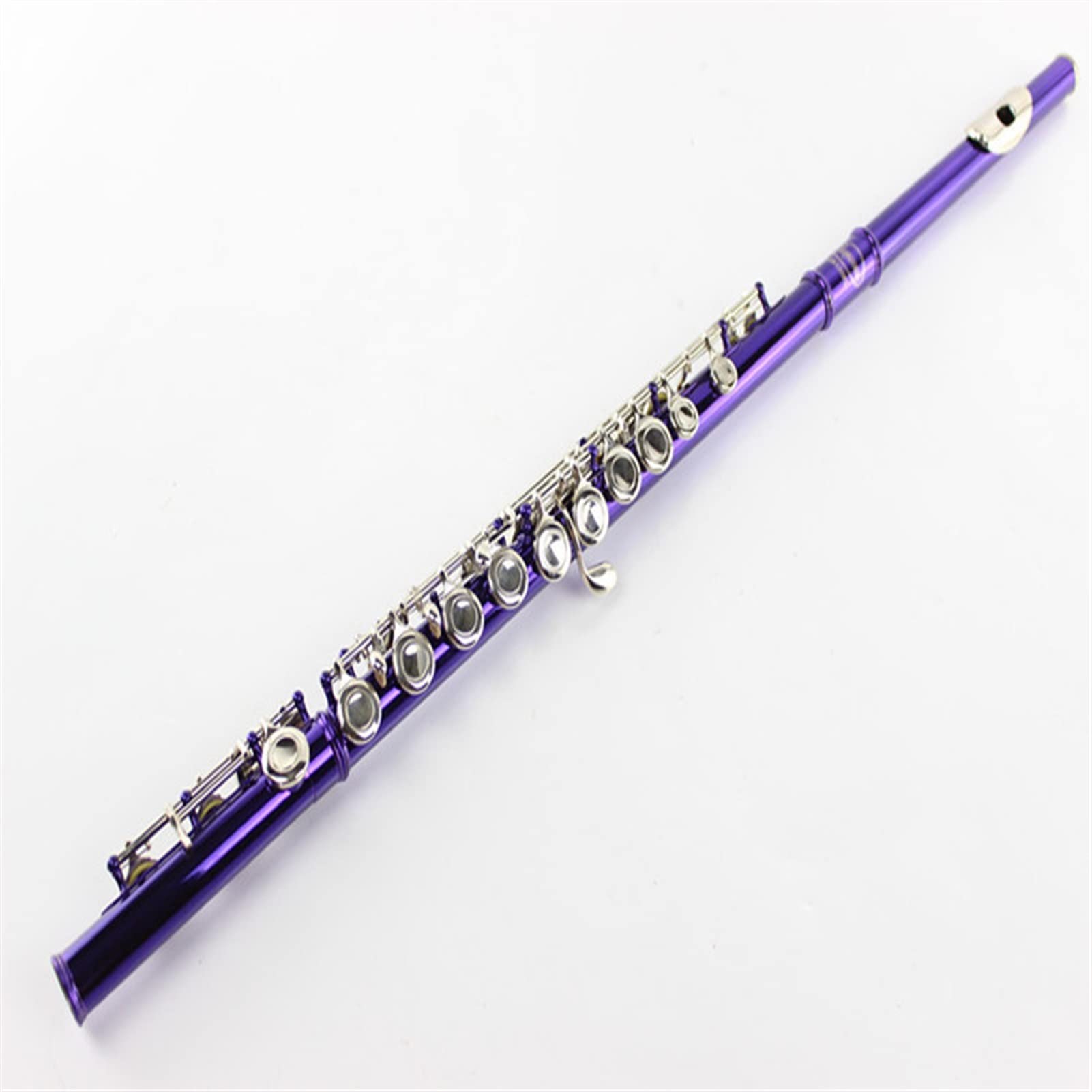 Professional 16-Hole Closed Hole C Key Flute with B Foot Joint - Nickel Plated Purple Lacquer Student Flute for Beginners, Band Practice & School Performances