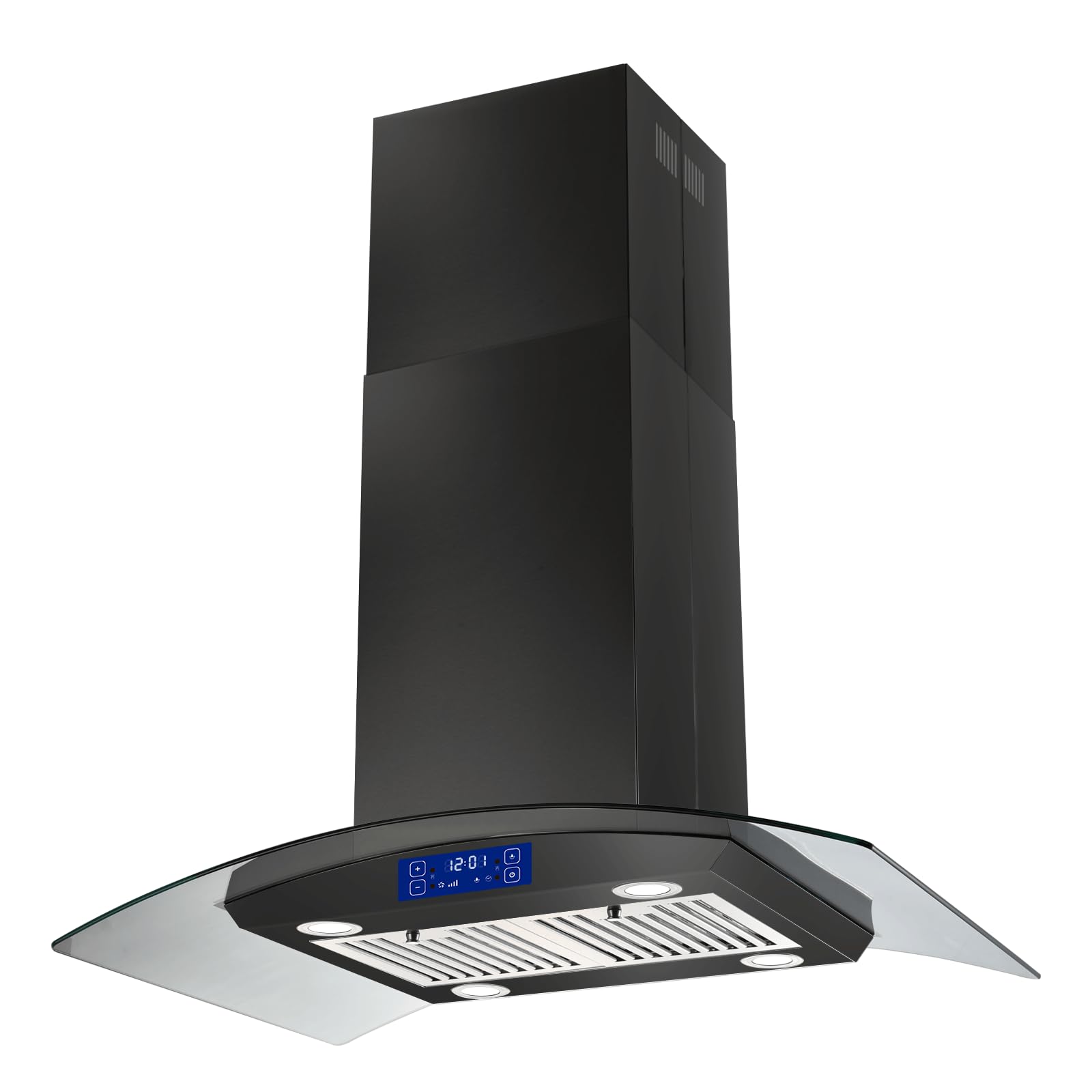 36 Inch 700CFM Black Stainless Steel Island Range Hood - Gesture & Touch Control, Ducted/Ductless Convertible, 4 LED Lights - Perfect for Modern Kitchens & Open-Concept Homes