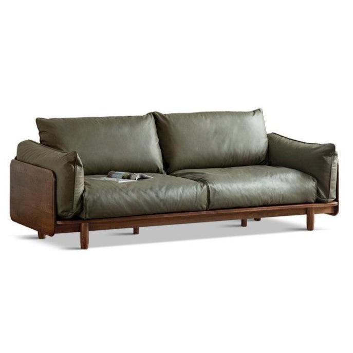 86.2x35.4x31.8 inch / 219x90x81 cm / walnut color / three-seater sofa of leather available green