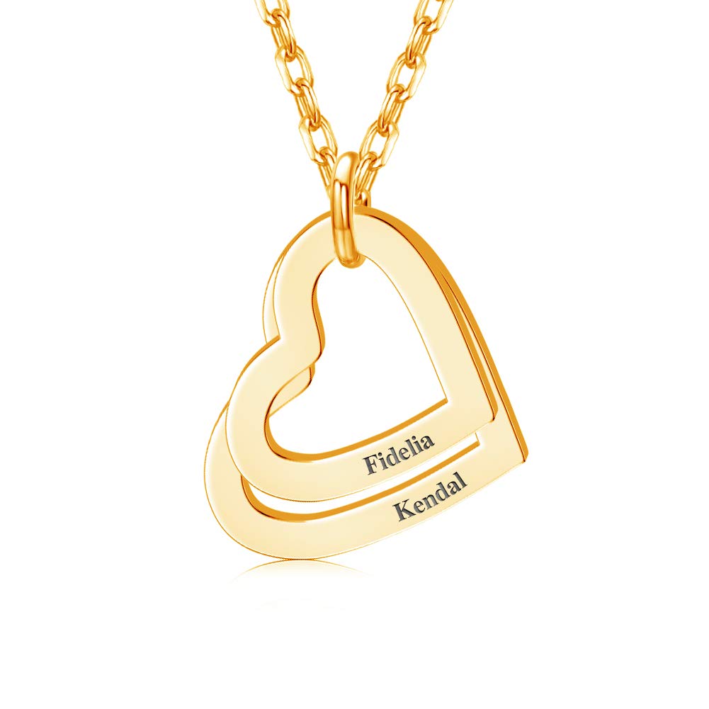 Custom Personalized Mother Name Necklace with 2-4 Names - Engraved Layered Heart Pendant for Women - Mother Daughter Family Jewelry Gift for Mom - Perfect for Mother's Day, Birthday & Anniversary Gifts