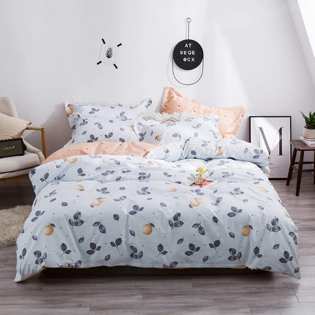 Creative Orange Printed Bedding Set for Girls - 100% Cotton Reversible Comforter Cover & Sheet Set - Queen & King Size - Perfect for Kids Room Decor, Teen Bedroom & Dorm Room Essentials